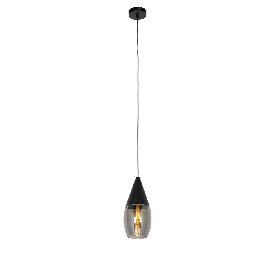 Qazqa Pendelleuchte Drop, ohne Leuchtmittel, Warmweiß, QAZQA Hängeleuchte, e27, Schwarz, Glas, Modern