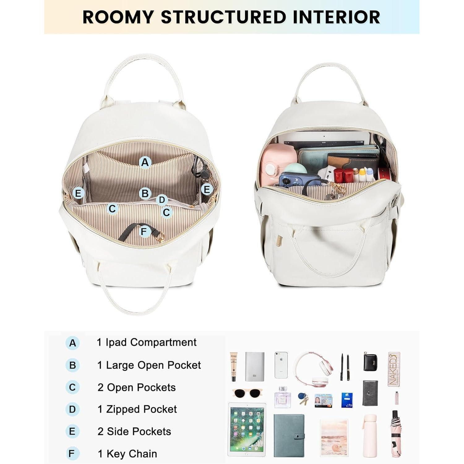 LuxusKollektion Cityrucksack Rucksack Leder Damen Mini Wasserdicht 2in1 Cityrucksack 11 zoll Weiß