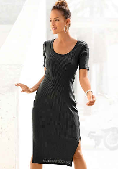 LASCANA Shirtkleid mit gerippter Struktur und Schlitz, Sommerkleid aus Baumwolle, Basic