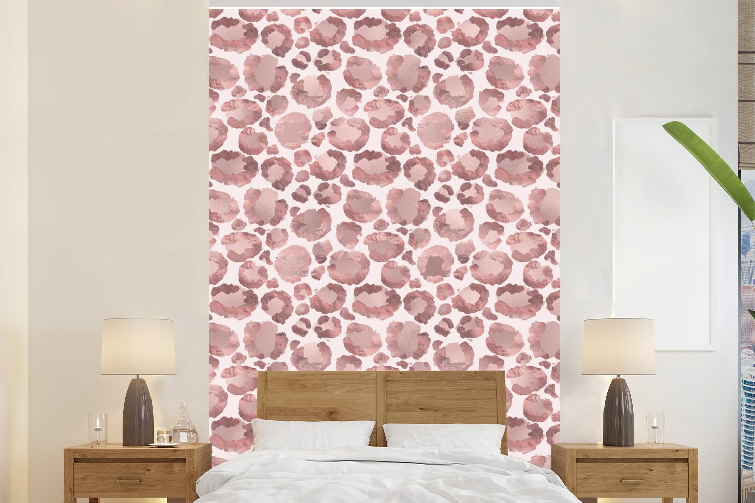 MuchoWow Fototapete Pantherdruck - Rosa - Flecken - Luxus, Matt, bedruckt, (3 St), Montagefertig Vinyl Tapete für Wohnzimmer, Wandtapete