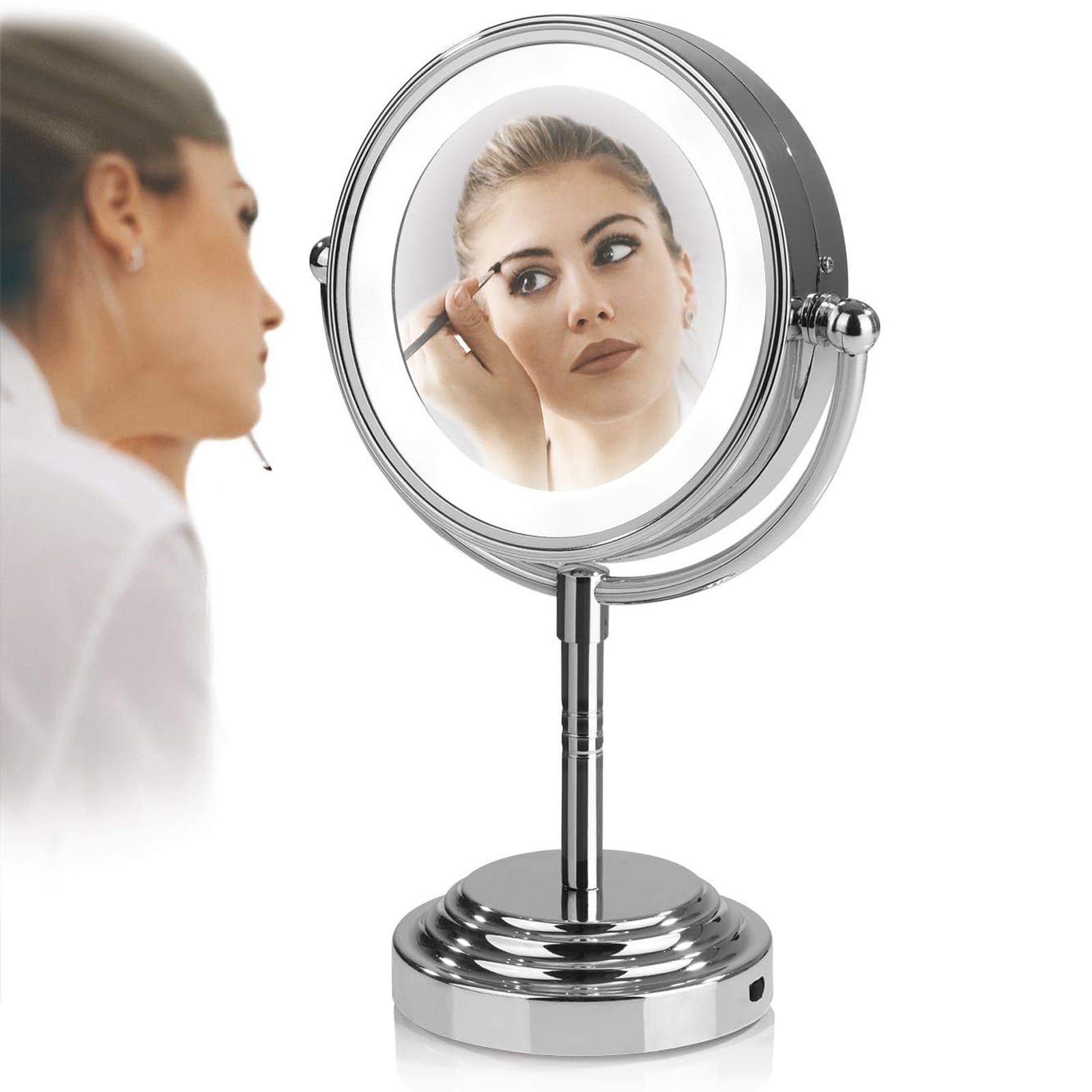 Kabellos, Vergrösserung 3x LED-Kosmetikspiegel Schminkspiegel VITALmaxx Tischspiegel, schwenkbar, 360°