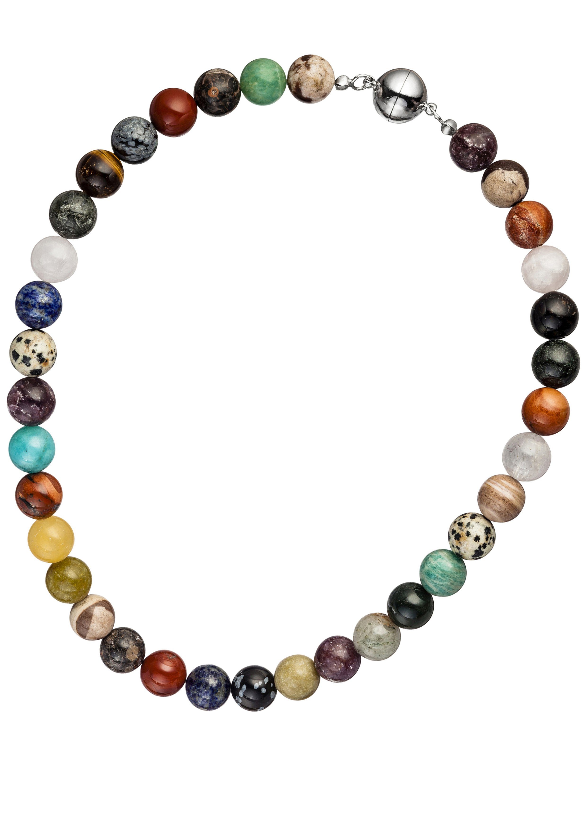 JOBO Kette ohne Anhänger Edelsteinkette, mit 35 bunten Edelsteinen 45 cm
