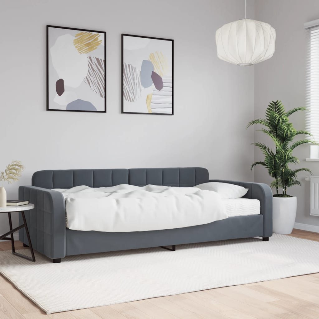 vidaXL Daybed, Tagesbett mit Matratze Dunkelgrau 90x190 cm Samt