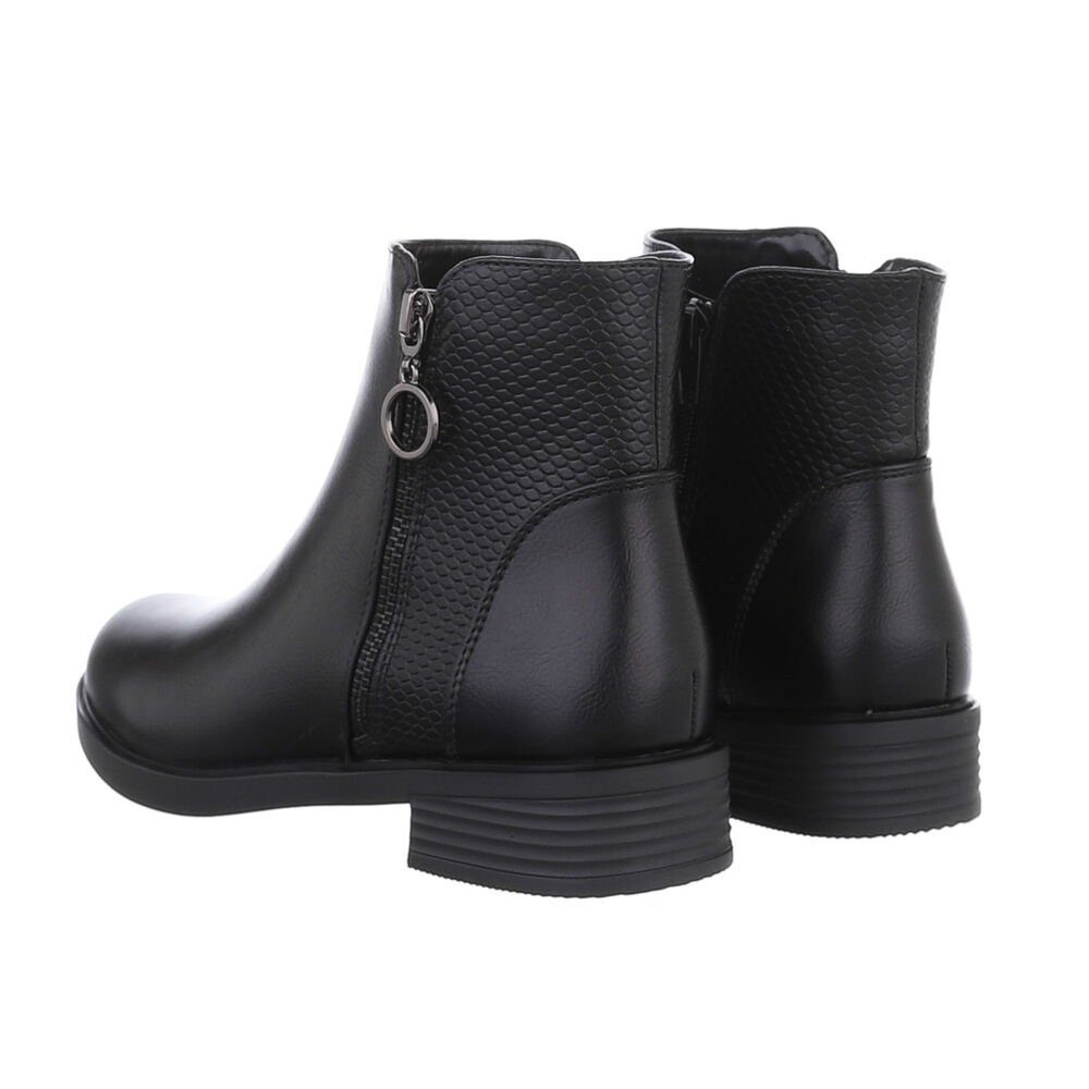 Ital-Design Damen Freizeit Stiefelette (84206540) Blockabsatz Flache Stiefeletten in Schwarz