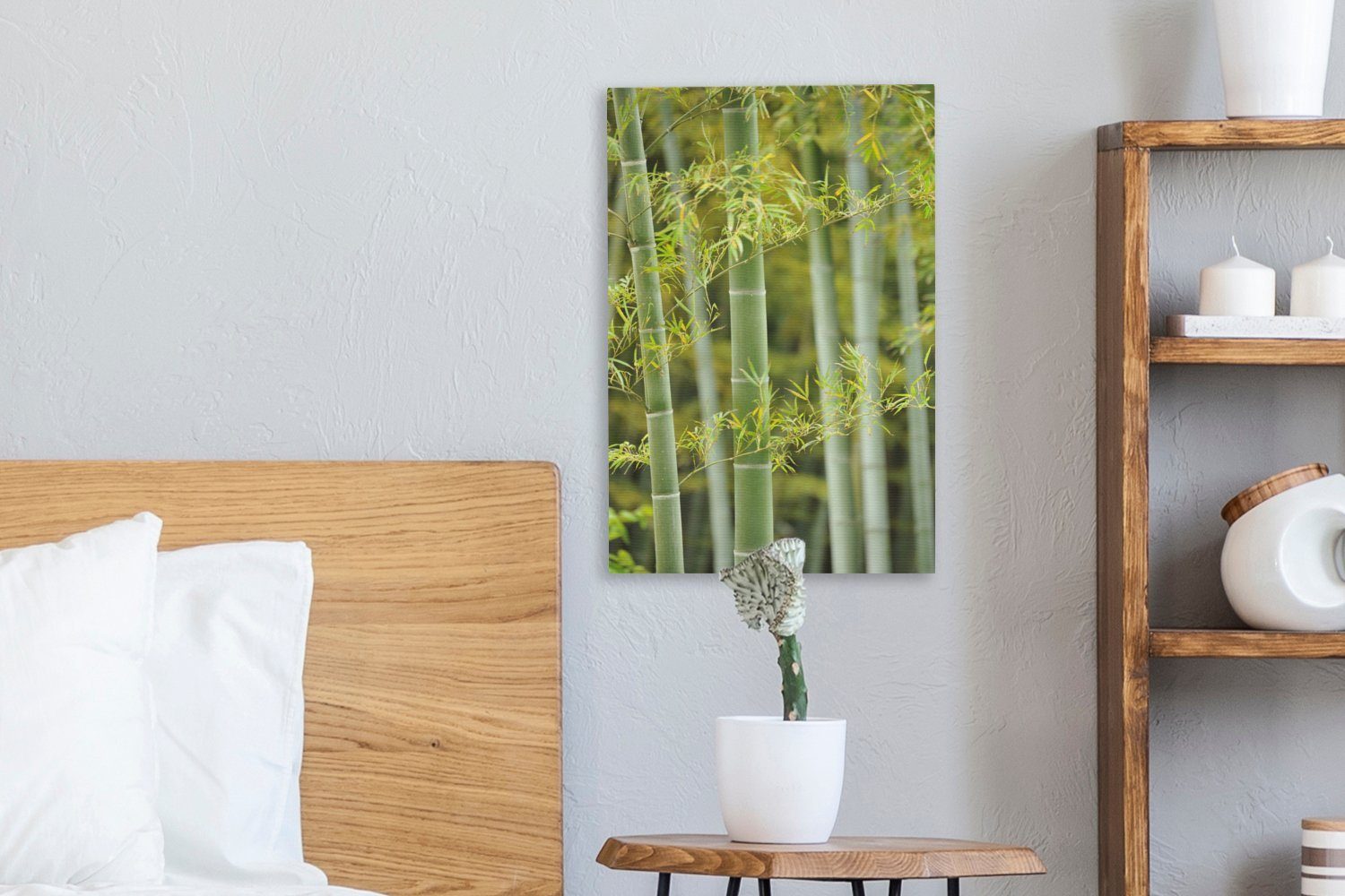 Zackenaufhänger, Gemälde, Leinwandbild cm 20x30 bespannt OneMillionCanvasses® Blühender inkl. fertig Leinwandbild Bambus, St), (1