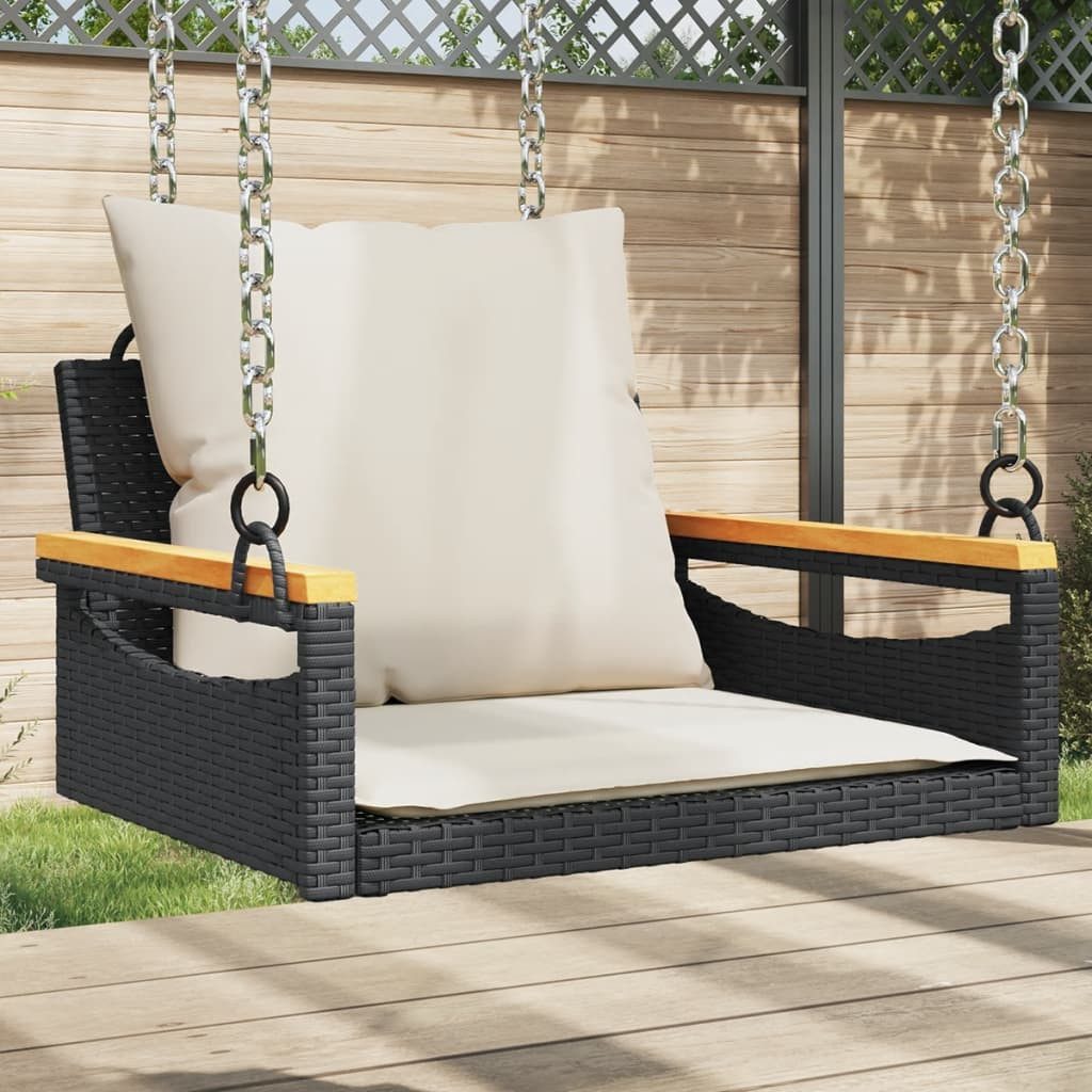 vidaXL Gartenbank Hängesessel mit Kissen Schwarz 63x62x40 cm Poly Rattan (1-St)