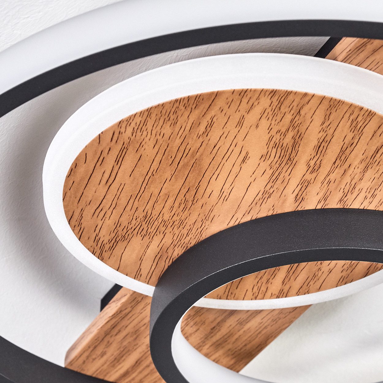 hofstein Deckenleuchte Deckenlampe aus Metall/Kunststoff in Schwarz/Holzoptik/Weiß, ohne Leuchtmittel, Leuchte im modernen Boho-Design, 24 Watt, 3000 Lumen