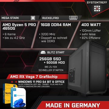 SYSTEMTREFF PC (AMD Ryzen 5 4650G, RX Vega 7, 16 GB RAM, 500 GB HDD, 256 GB SSD, Luftkühlung, Windows 11, WLAN)