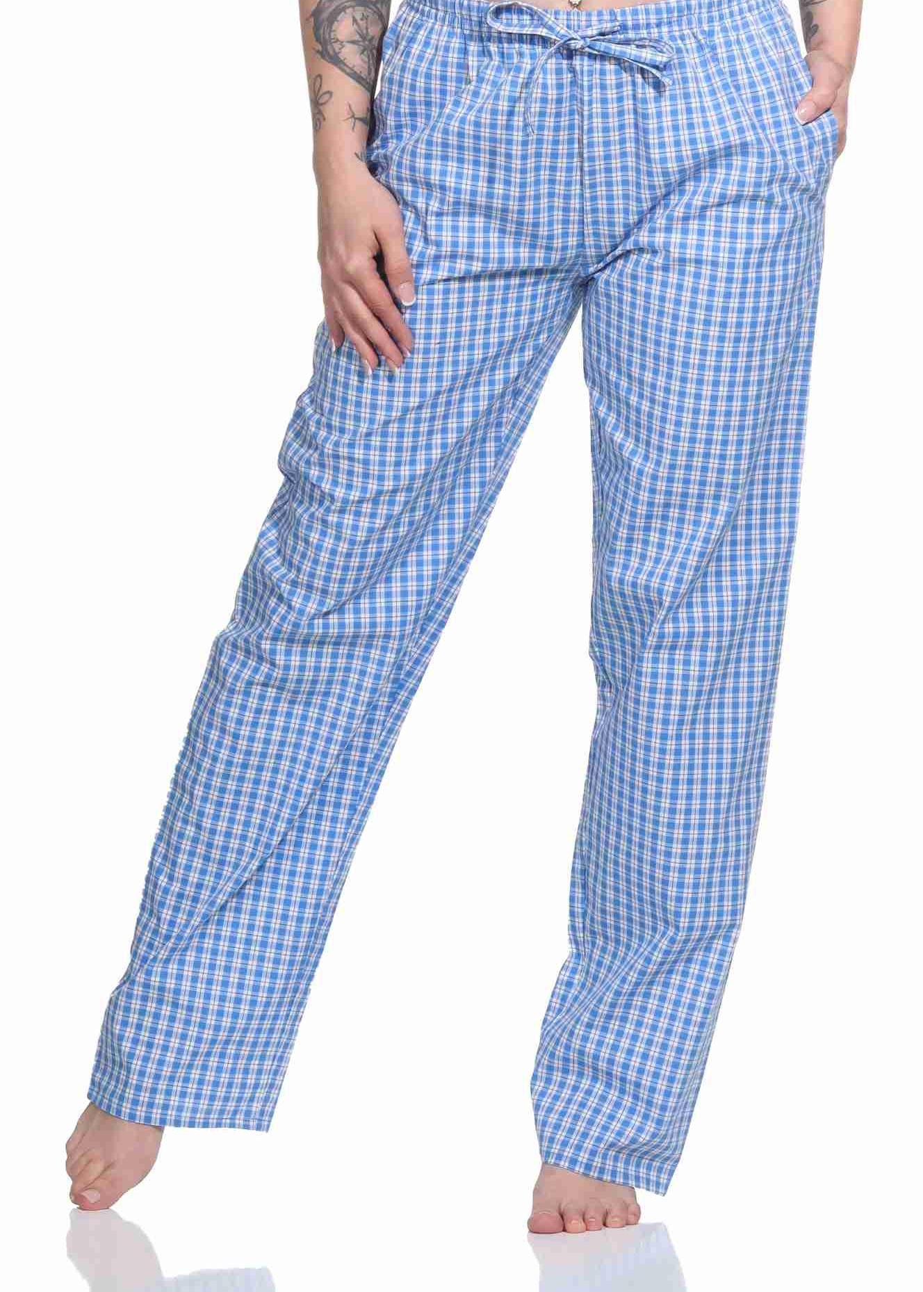 Normann Pyjama Damen Schlafanzug Hose lang gewebt aus Baumwolle – ideal zum relaxen