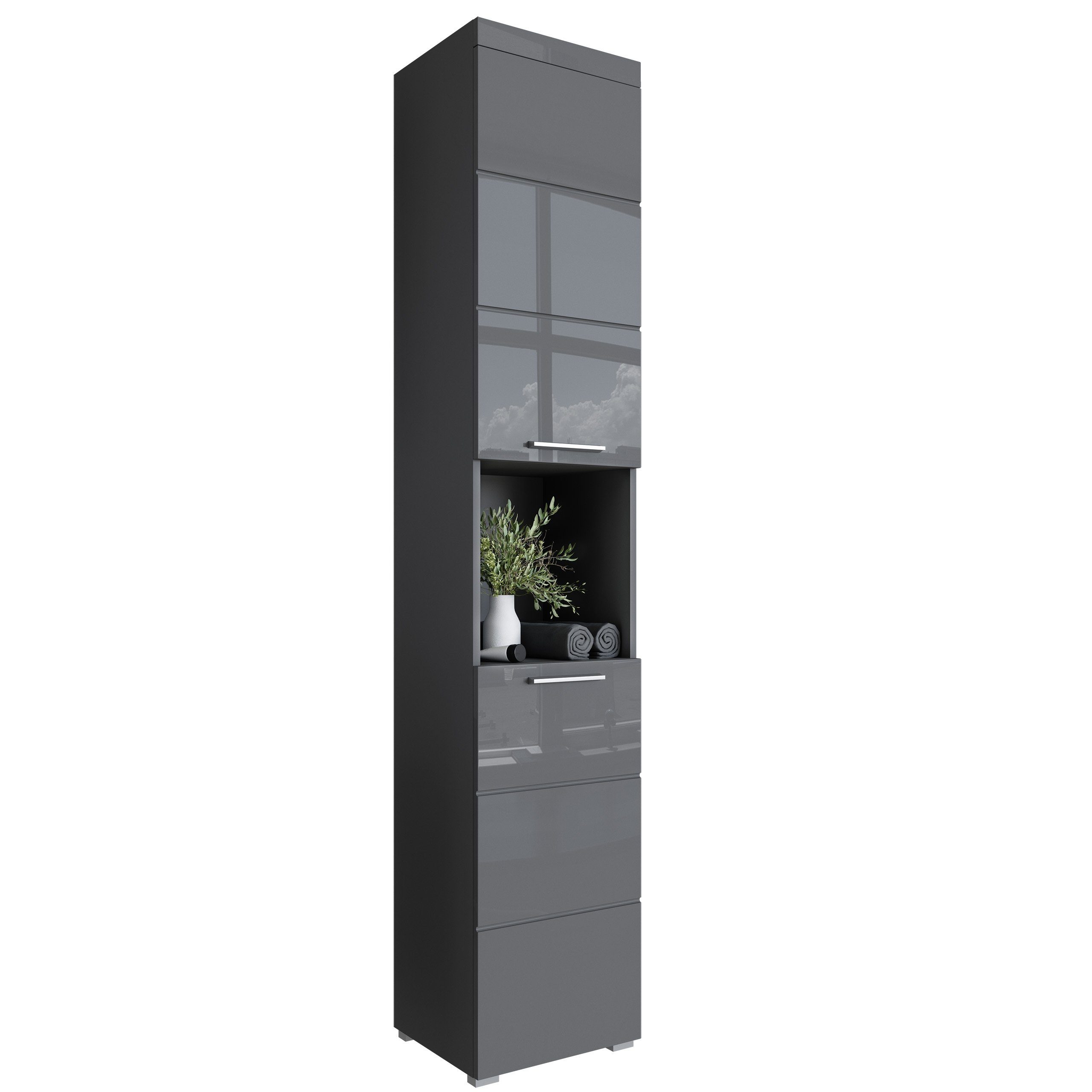 Newroom Hochschrank Trinity Grau Grau Hochglanz günstig online kaufen