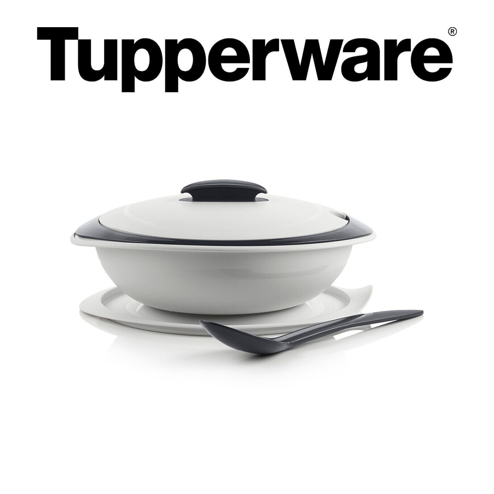 TUPPERWARE Thermobehälter Tupperware Thermo Duo 1,5l Schüssel Anthrazit/ Weiß inkl Servierlöffel, Warmhaltebehälter