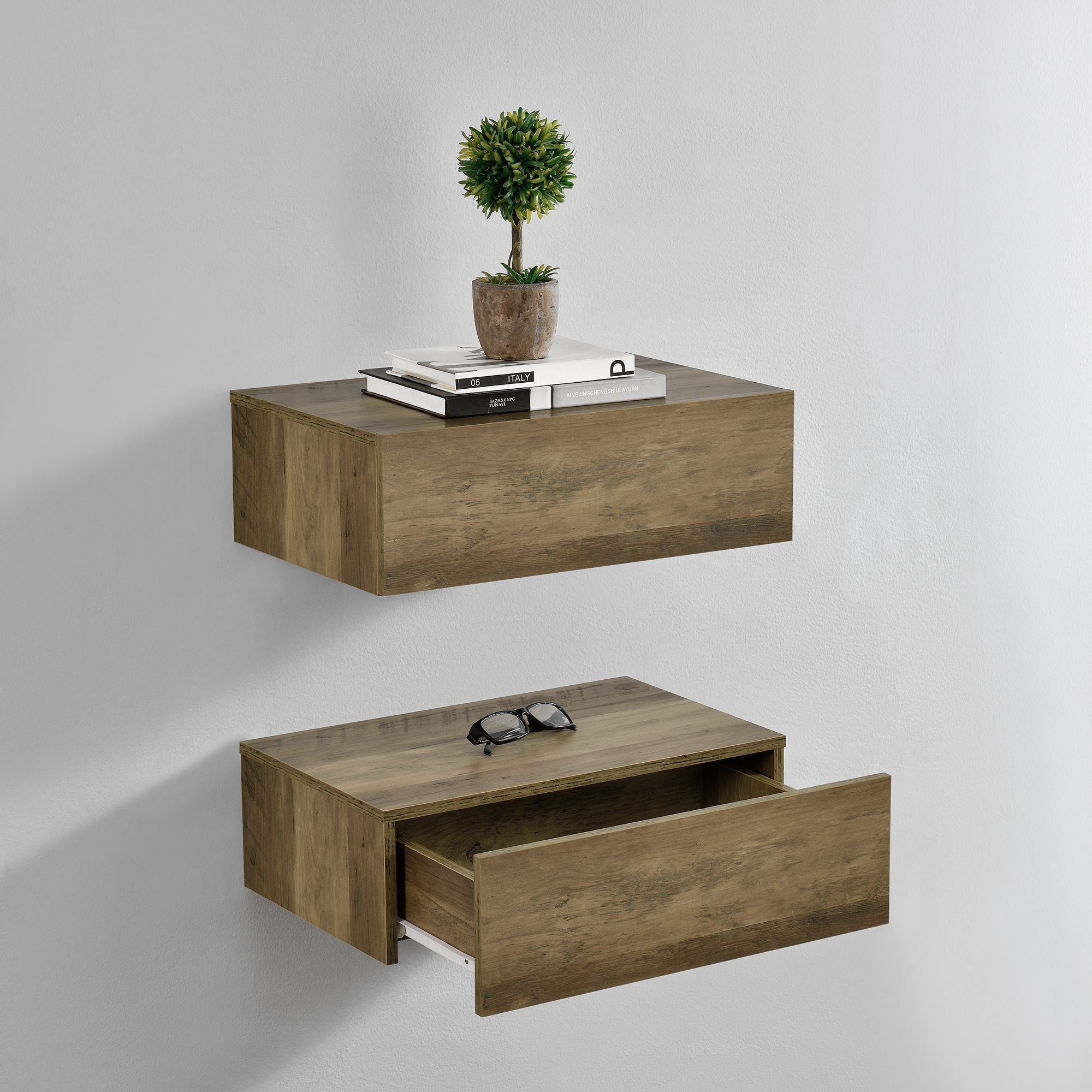 en.casa Nachtschrank »Oslo« in 2er Set mit Schublade 46x30x15cm Holzfarben