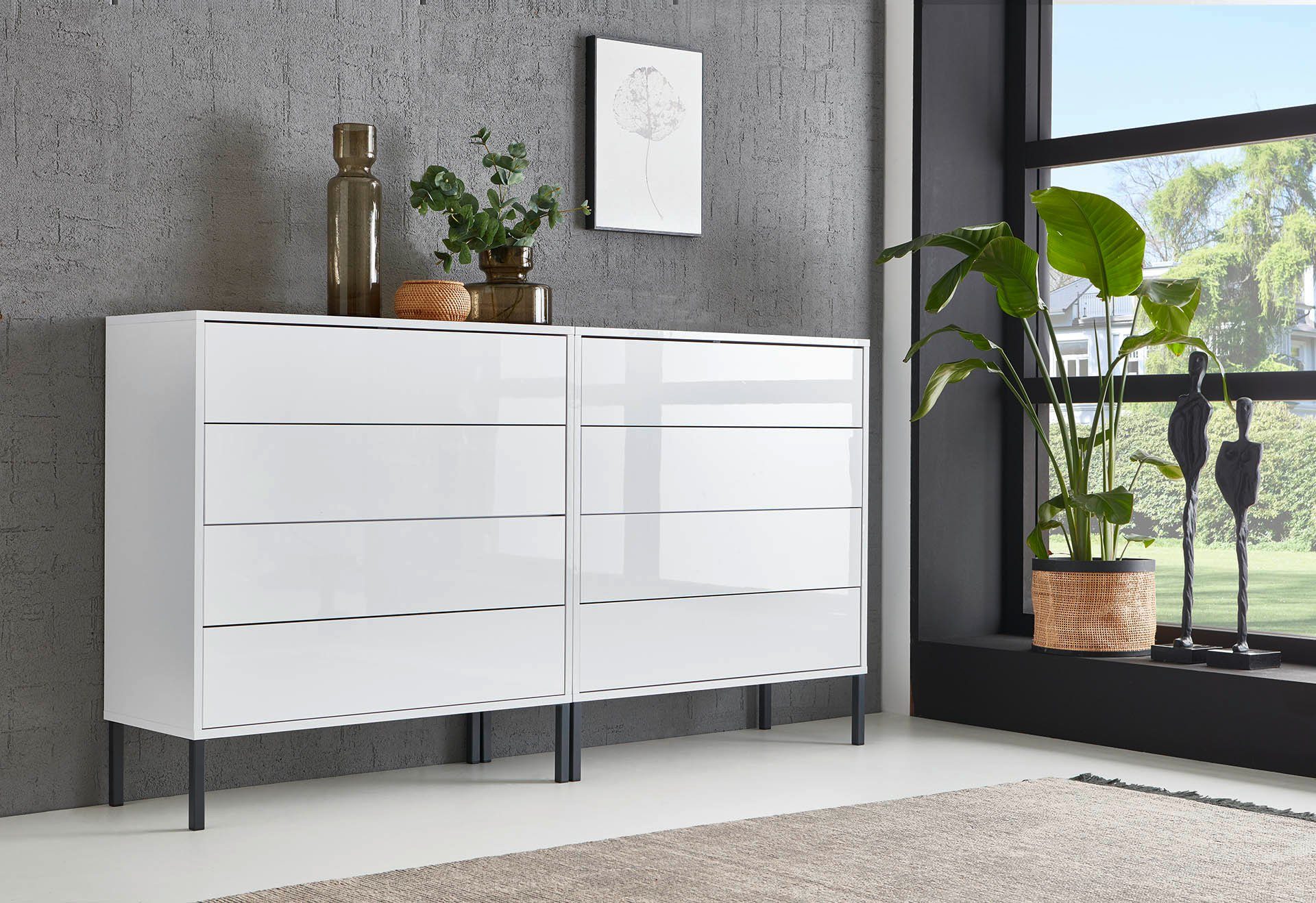 BMG Möbel Sideboard Mailand Set 1 (Kommode Schubladenkommode Anrichte, mit hochwertigen Metallfüßen), Push-to-Open-Funktion