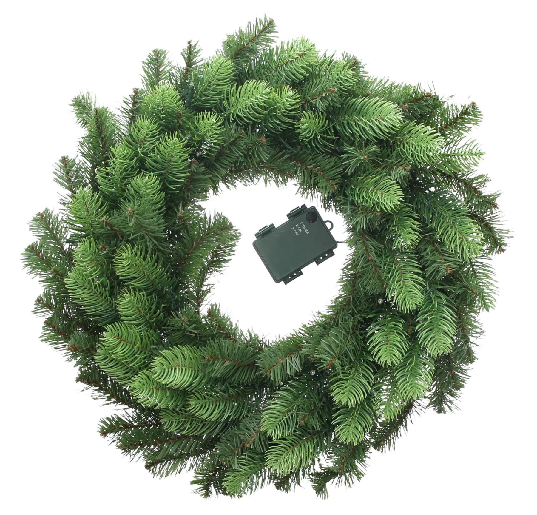 Dekoleidenschaft Dekokranz "Tannenzweige" großer LED Kranz, Tannenkranz, Kunststoff Türkranz, für Winter & Weihnachten, Weihnachtskranz mit Timer, Ø 50 cm