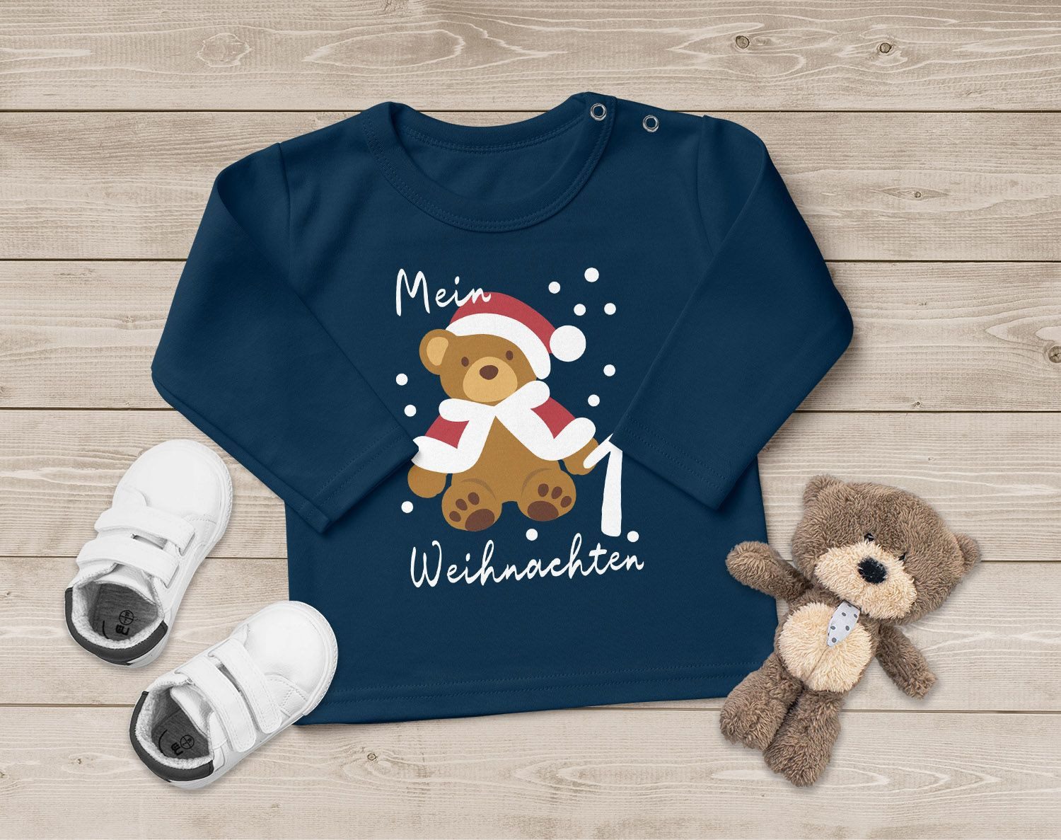 Rundhalsshirt Baby Langarmshirt Mein erstes Weihnachten Teddy Aufdruck XMAS Outfit