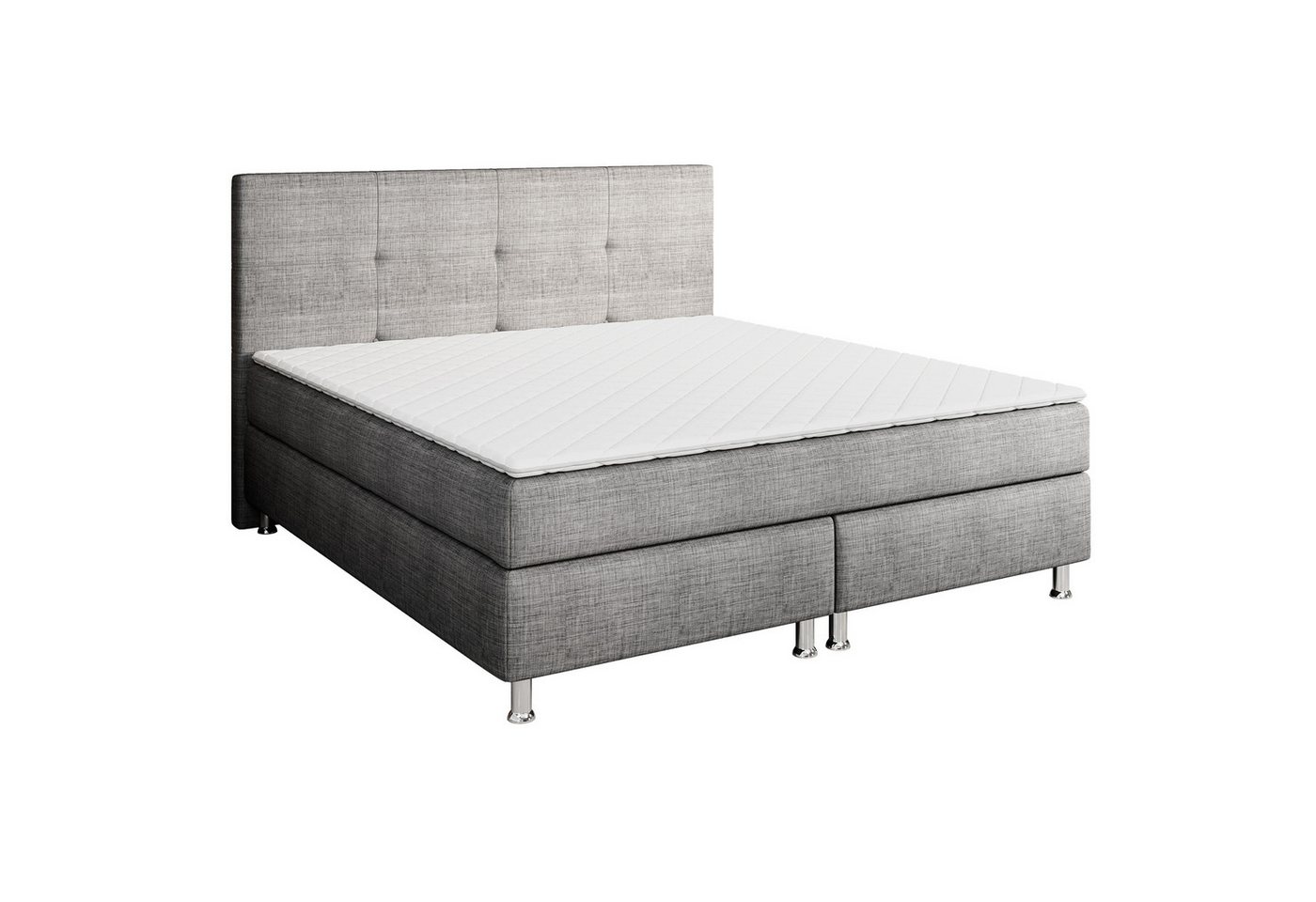 inter Boxspringbett NYC Webstoff mit 7 Zonen Taschenfederkernmatratzen und Topper (180x200 cm, Anthrazit mit 7 Zonen Taschenfederkernmatratzen und Topper), Taschenfederkern-Komfort, gepolstertes Kopfteil, inklusive Matratzen