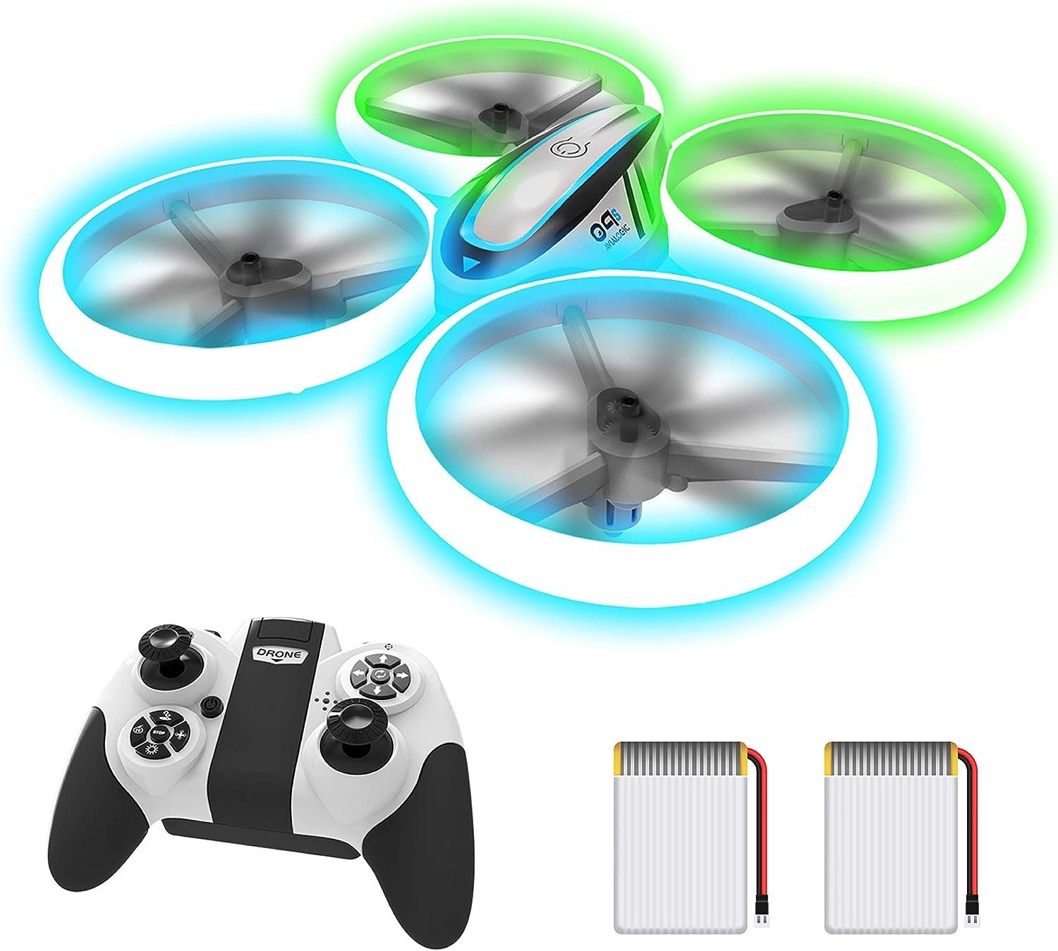 AVIALOGIC Drohne (Kinderdrohne mit Höhenhalt, Kopflosmodus, Blau & Grünlicht, 2 Akkus)