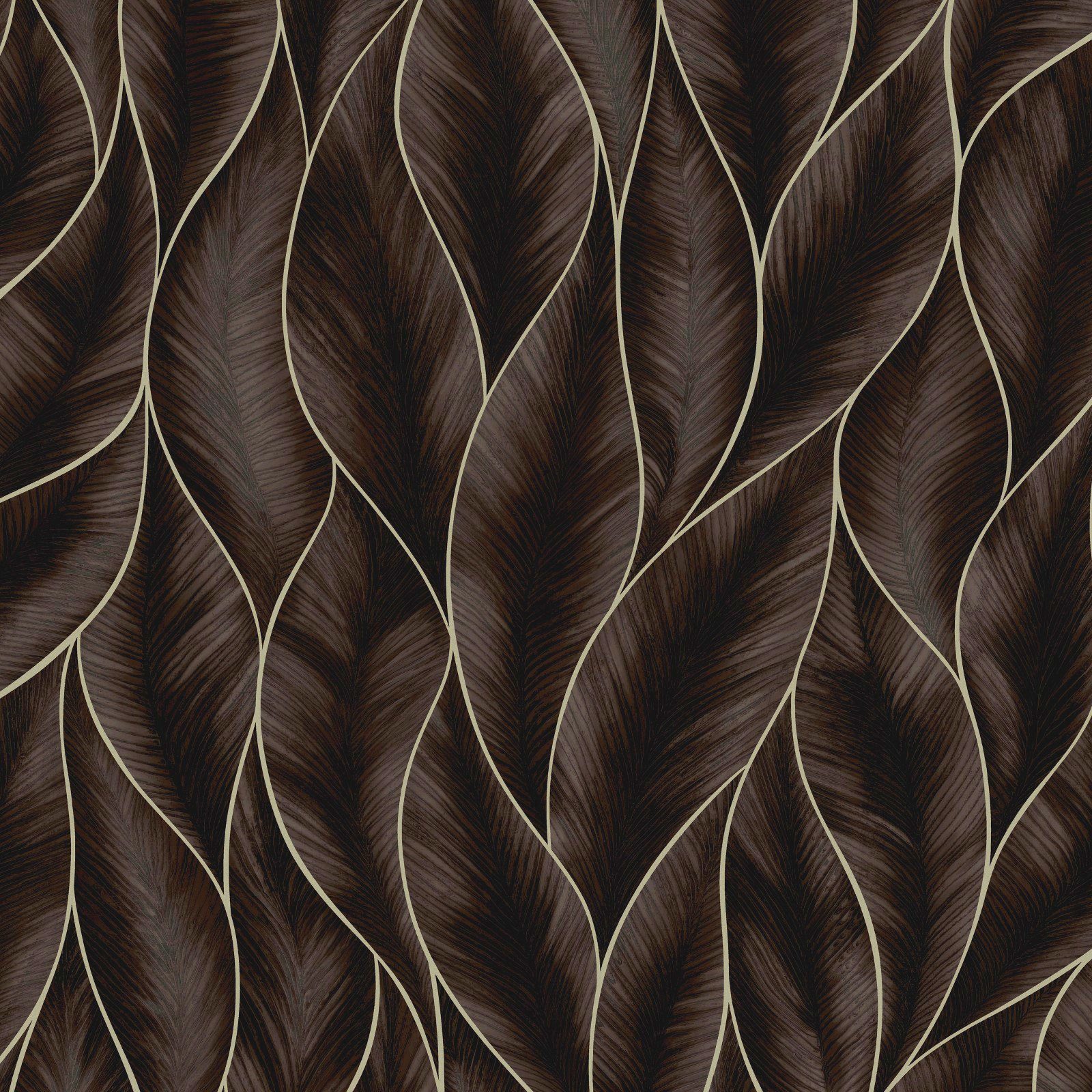 WOW Vliestapete Subtil Blätter bronze, FSC® zertifiziert, mit lebhaftem Druck, 10 Meter Länge