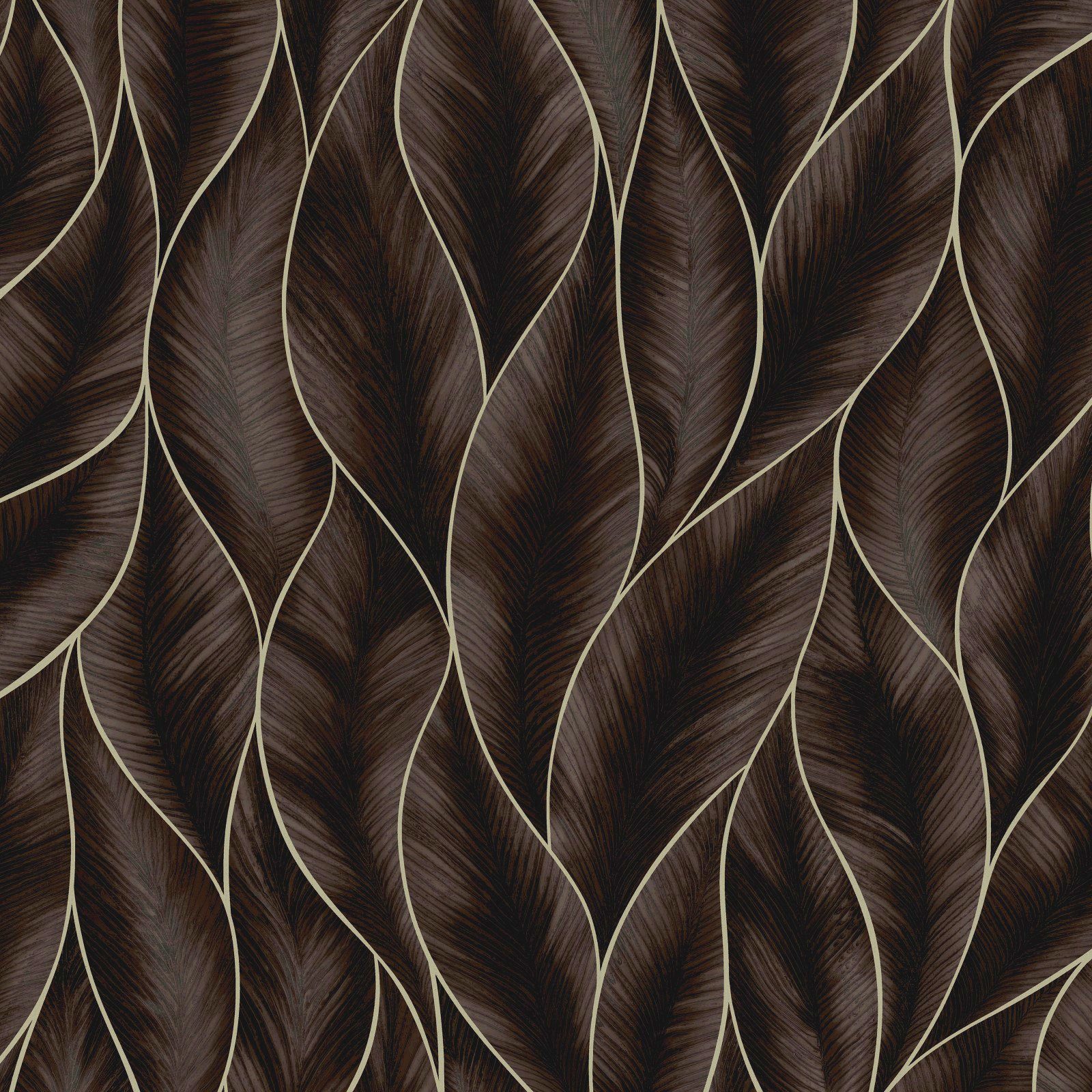 WOW Vliestapete Subtil Blätter bronze, geprägt, botanisch, FSC® zertifiziert, mit lebhaftem Druck, 10 Meter Длина