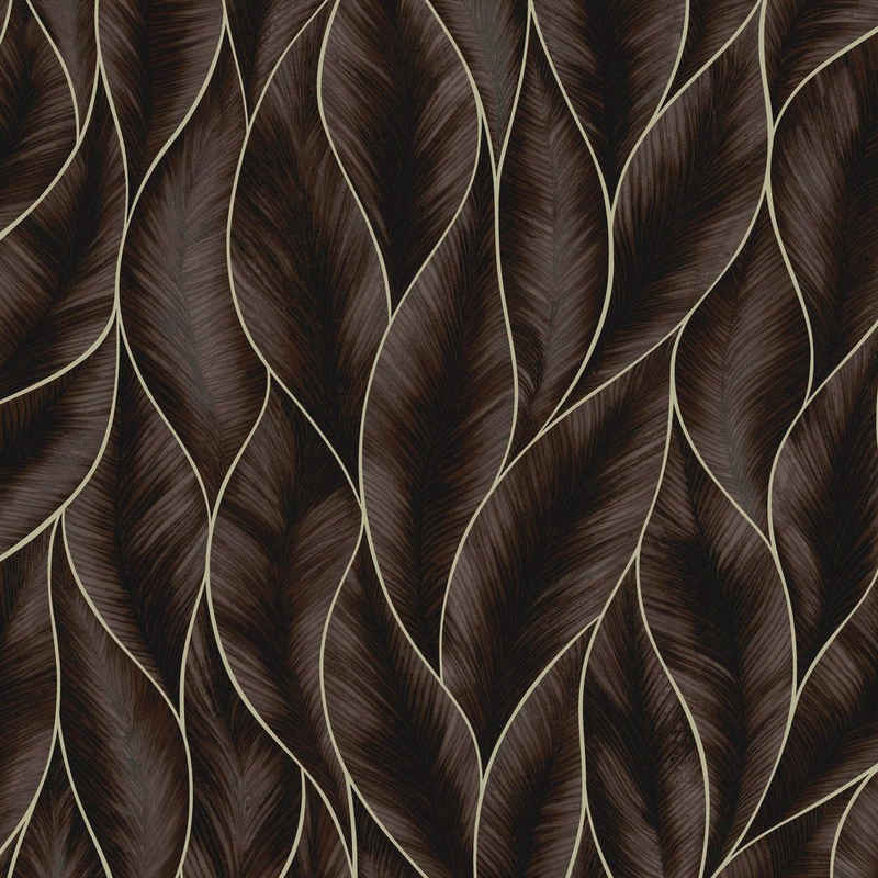 WOW Vliestapete Subtil Blätter bronze, FSC® zertifiziert, mit lebhaftem Druck, 10 Meter Довжина