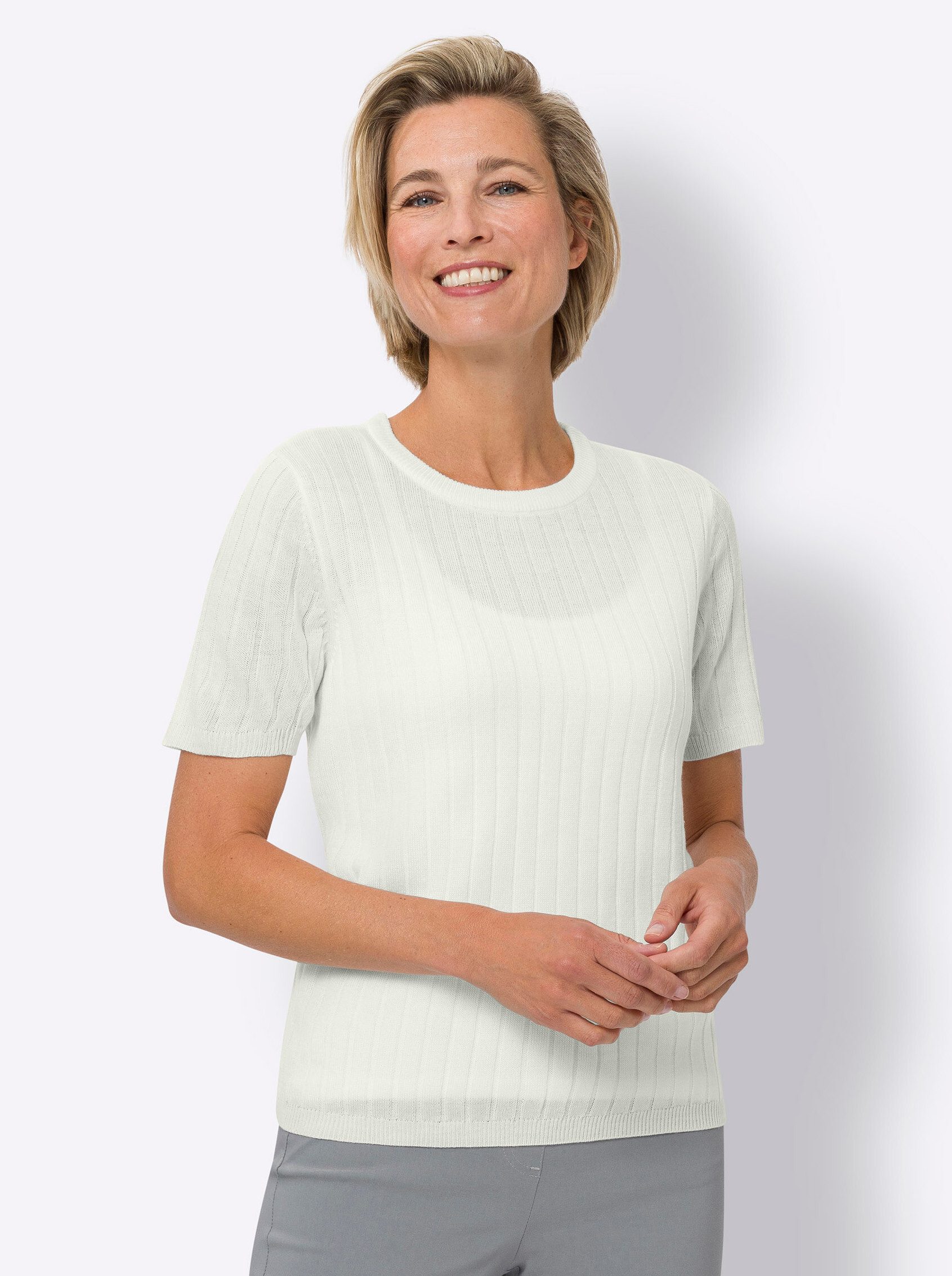 Sieh an! Strickpullover Kurzarm-Pullover Kurzarm Rippoptik günstig online kaufen