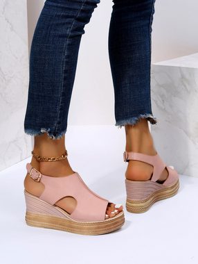 ZWY Keilabsatz Sandalen, Schuhe für Frauen Breite Hollow Zehe Schnalle High-Heel-Sandalette