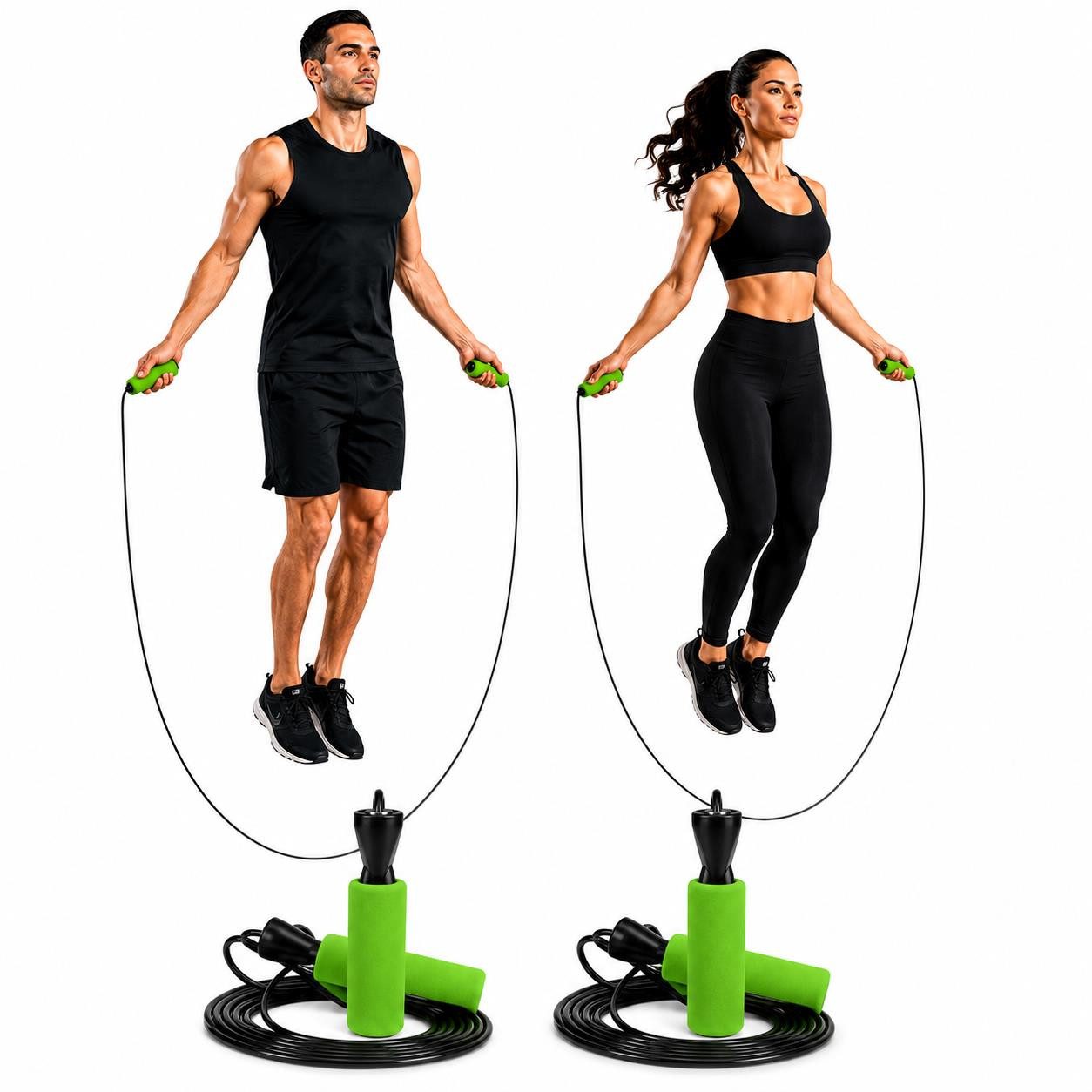 Kurzhantel 2er Set - Springseil 280 cm Grün Fitness Speed Rope für Erwachsene –