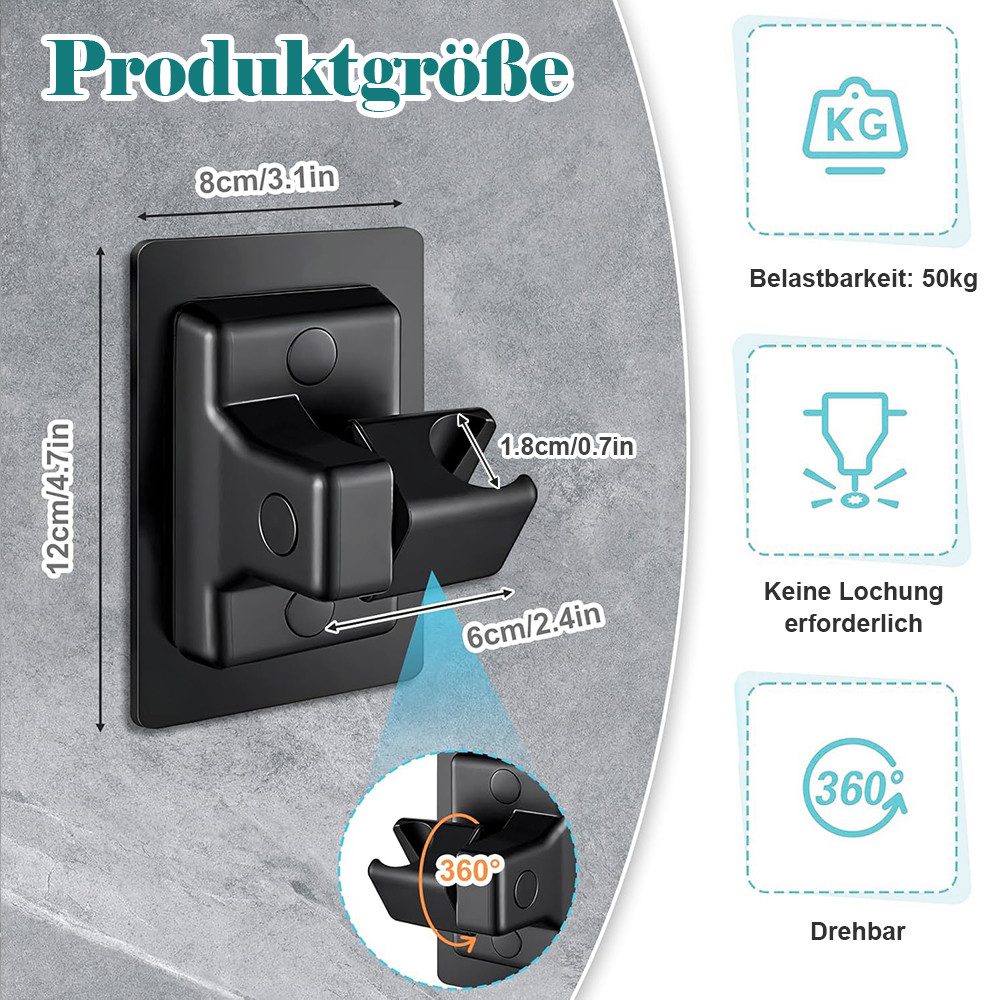 TUWENA Handbrause Duschhalterung Ohne Bohren, Universal Duschkopfhalter 360° drehbar, Verstellbarer Handbrause Halterung, Stark Haftender Duschhalterung