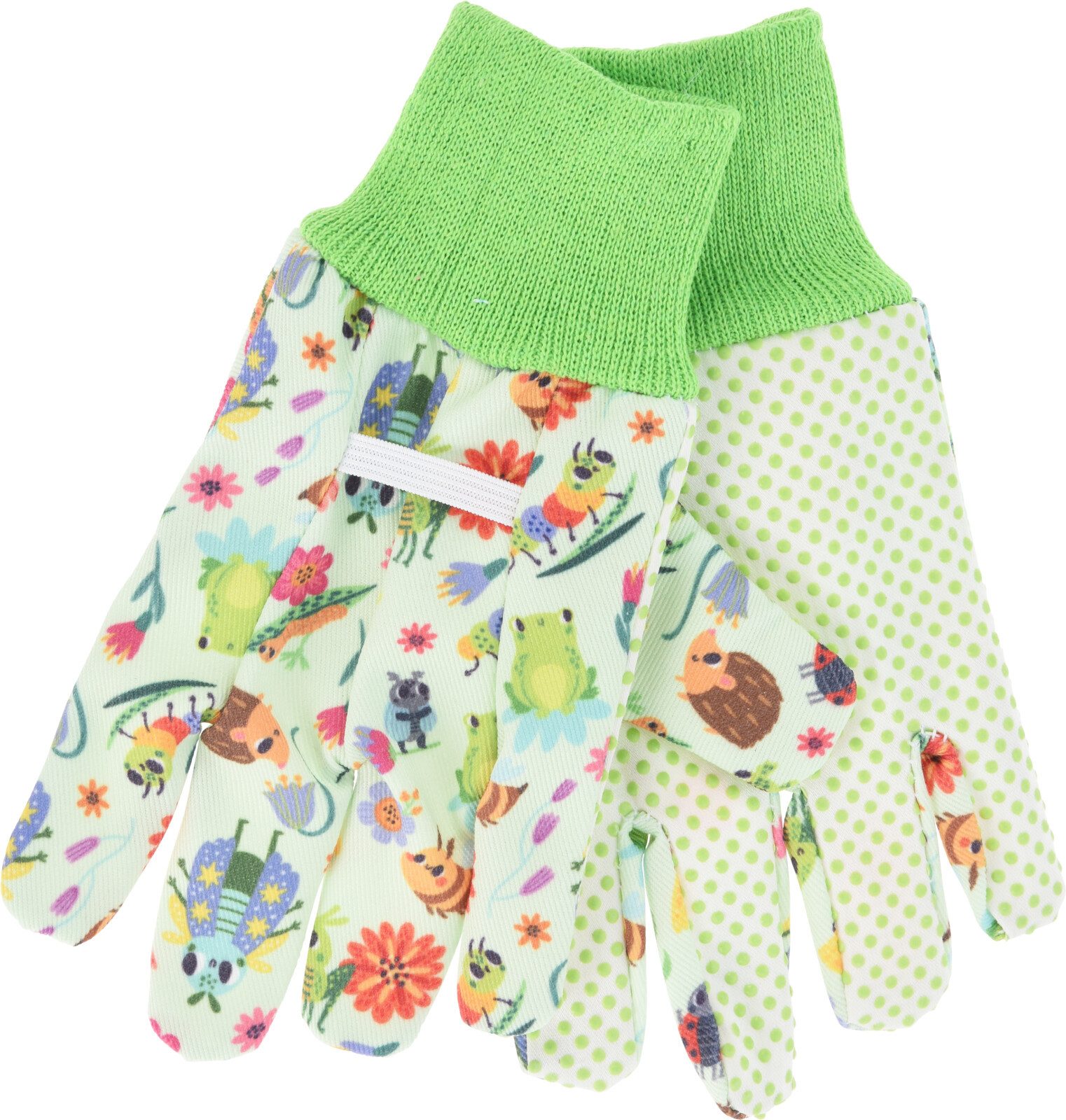 Koopman Gartenhandschuhe Kinderhandschuhe Tiermotiv Einheitsgröße Gartenarbeit Grün (1-St) Gummiband, mit Käfer Motiv, UNi Size, Baumwolle