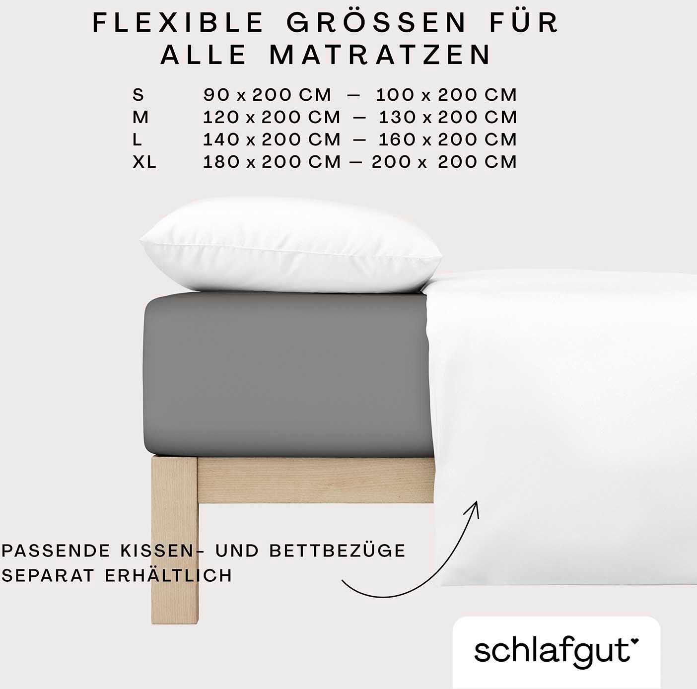 Schlafgut Spannbettlaken CASUAL Bettlaken 100% gekämmte Bio-Baumwolle, 150 g/m², Spannbetttuch, Jersey, Gummizug: rundum, (1 Stück), Bettlaken bis 25 cm Höhe, langlebig, weich, Antipilling-Ausrüstung