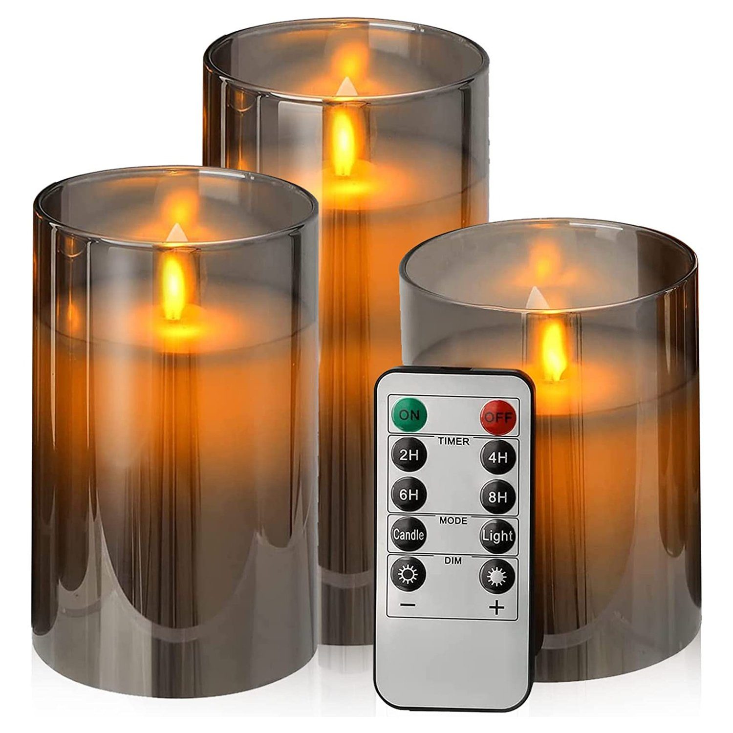 Kupaloft LED-Kerze, 3er Set flammenlose Kerzen Glas, flackernd  Fernbedienung Timer, dimmer