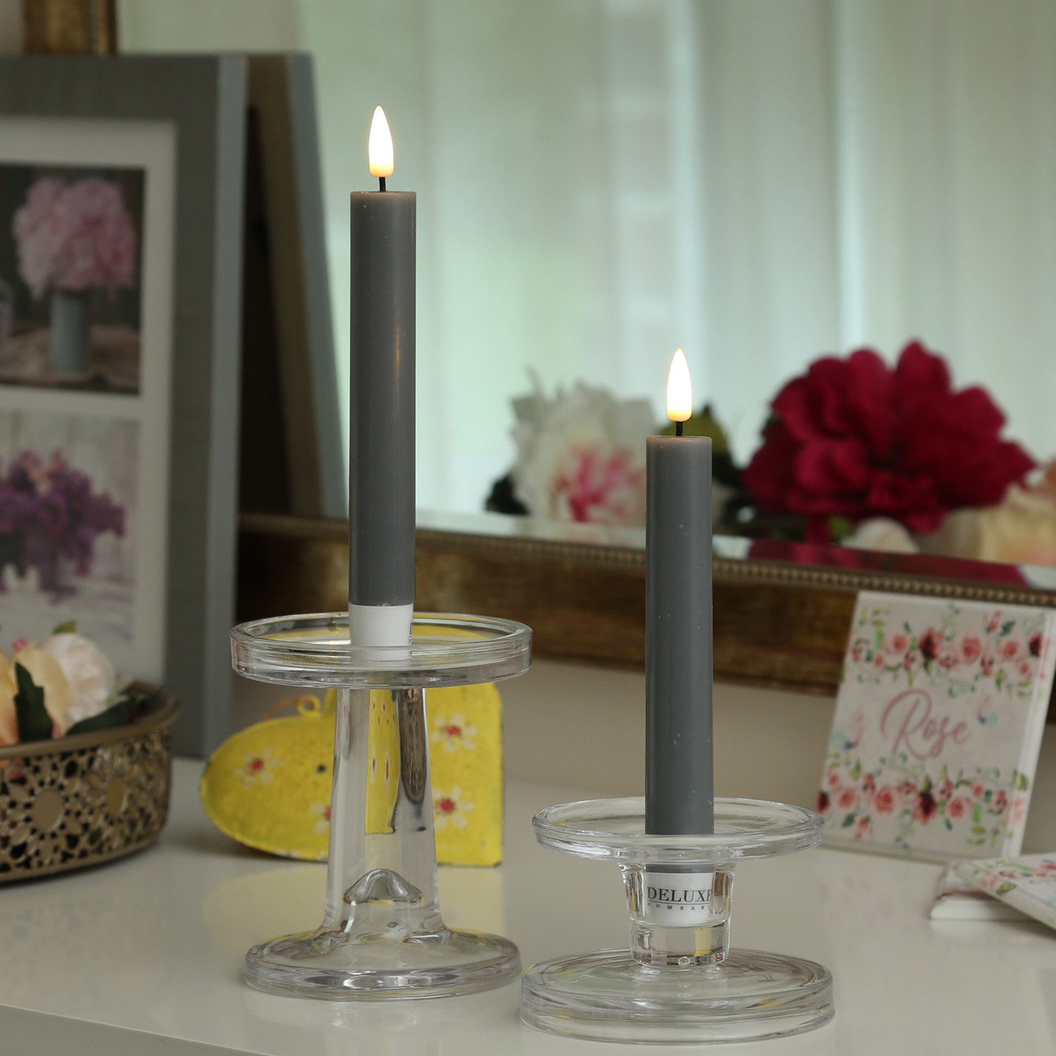 Deluxe Homeart LED-Kerze LED Stabkerzen Mia Tafelkerzen Echtwachs flackernd H: 15cm grau 2St., LED Classic, warmweiß (2100K bis 3000K)