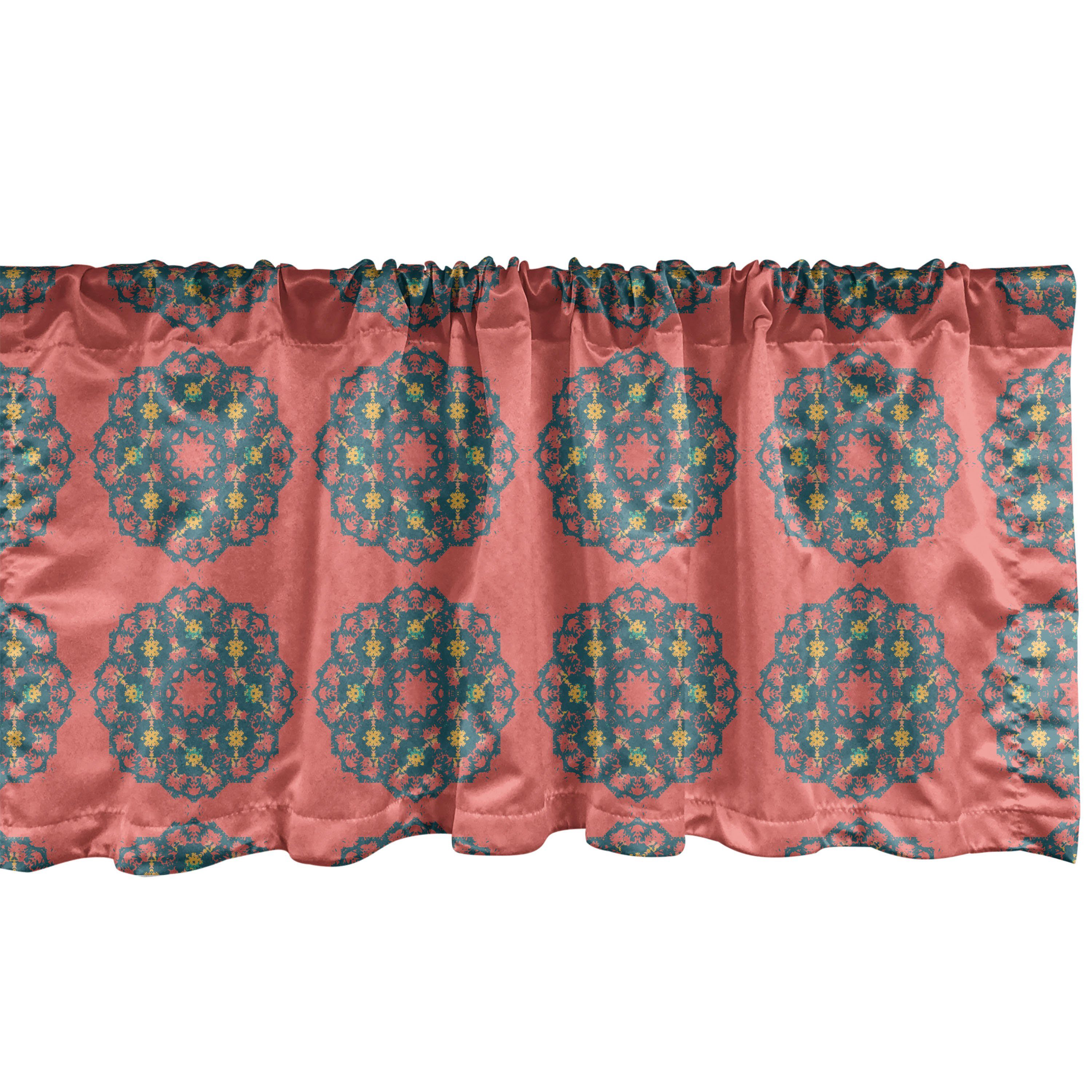 Scheibengardine Vorhang Volant für Küche Schlafzimmer Dekor mit Stangentasche, Abakuhaus, Microfaser, Geometrisch Blumenbild