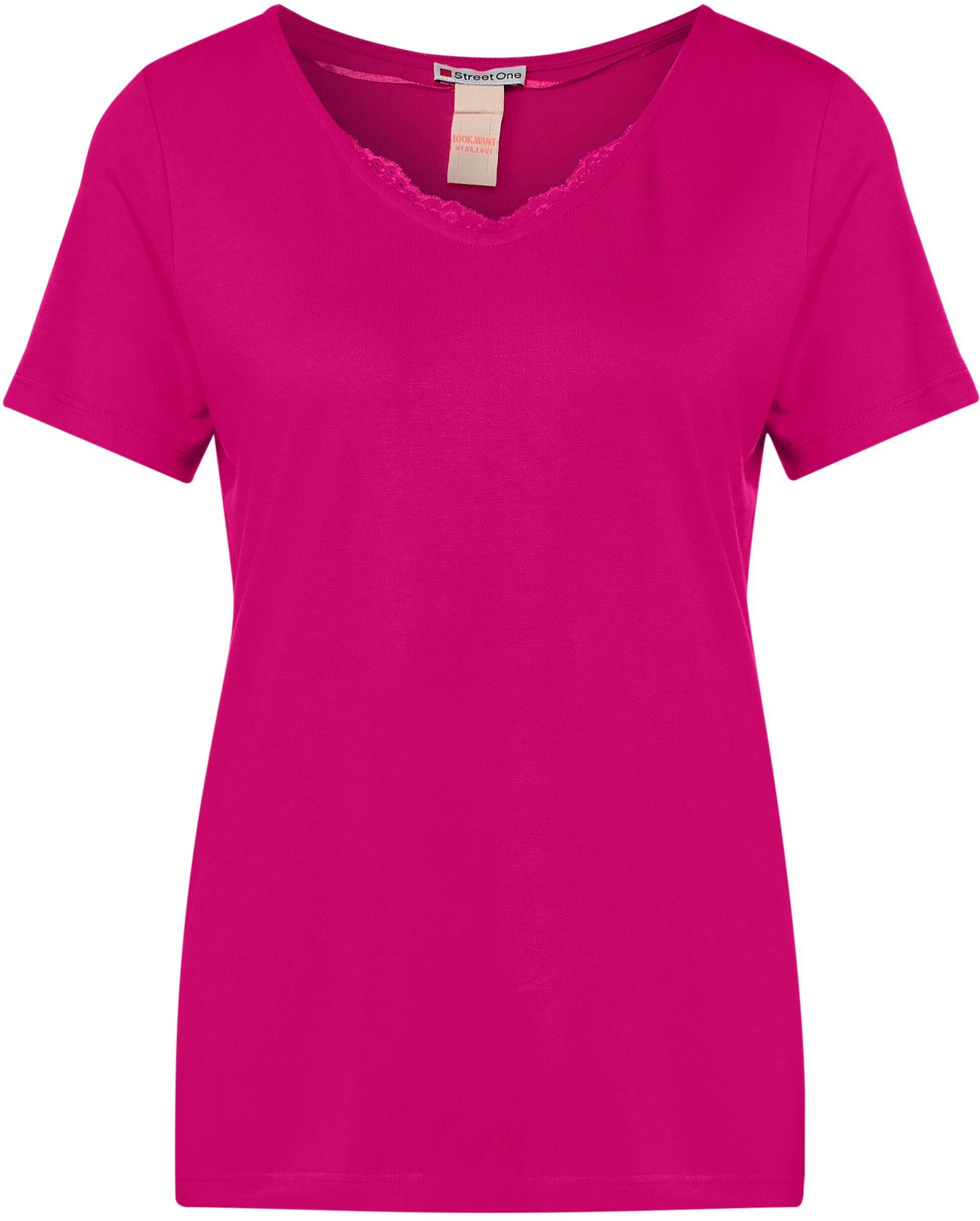 Unifarbe pink ONE STREET Spitzenshirt nu in