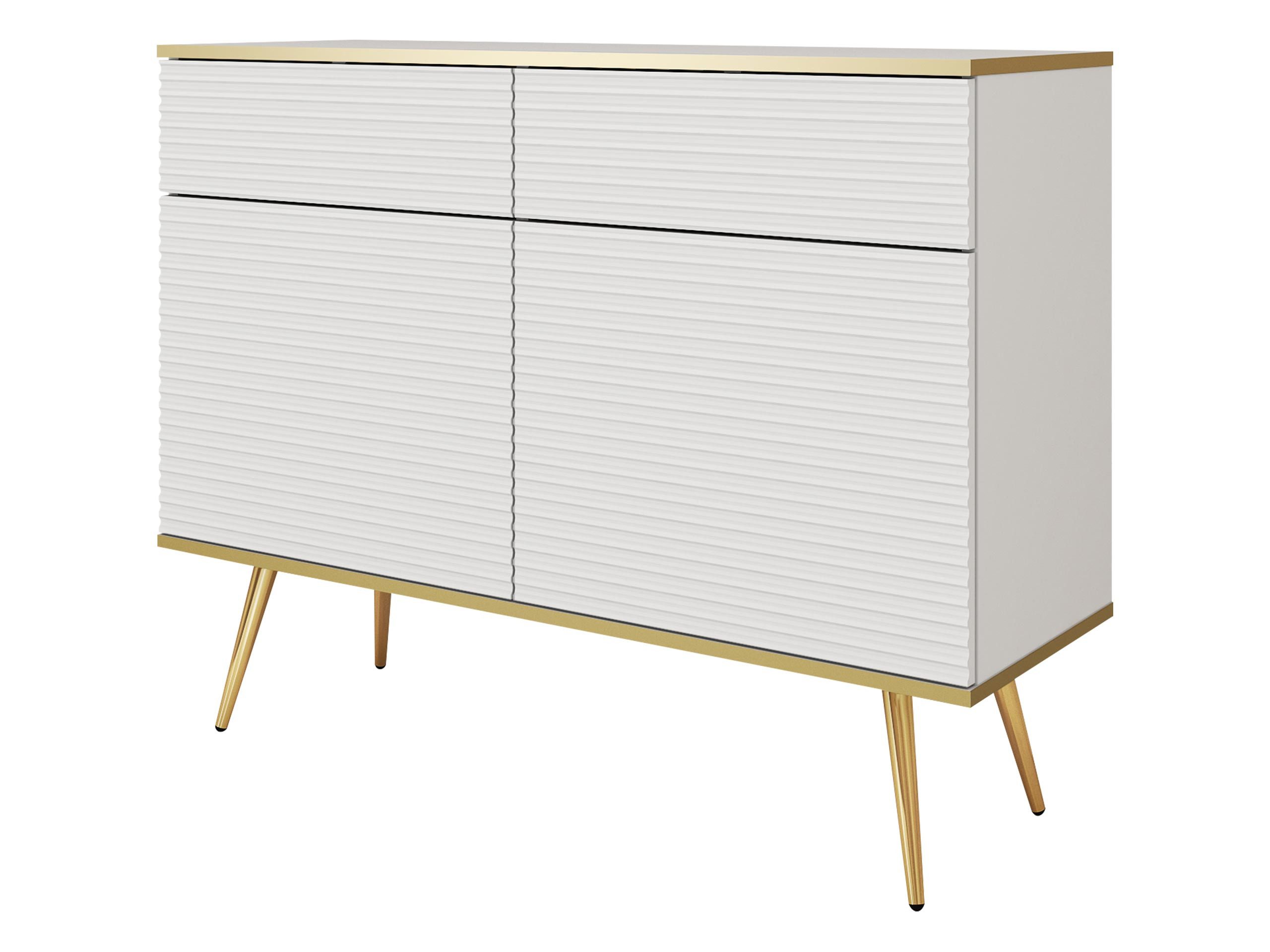 MIRJAN24 Kommode Oro KSZ107 (mit zwei Drehtüren und zwei Schubladen), Stahlfüße in der Farbe Gold, 107x39x85 cm