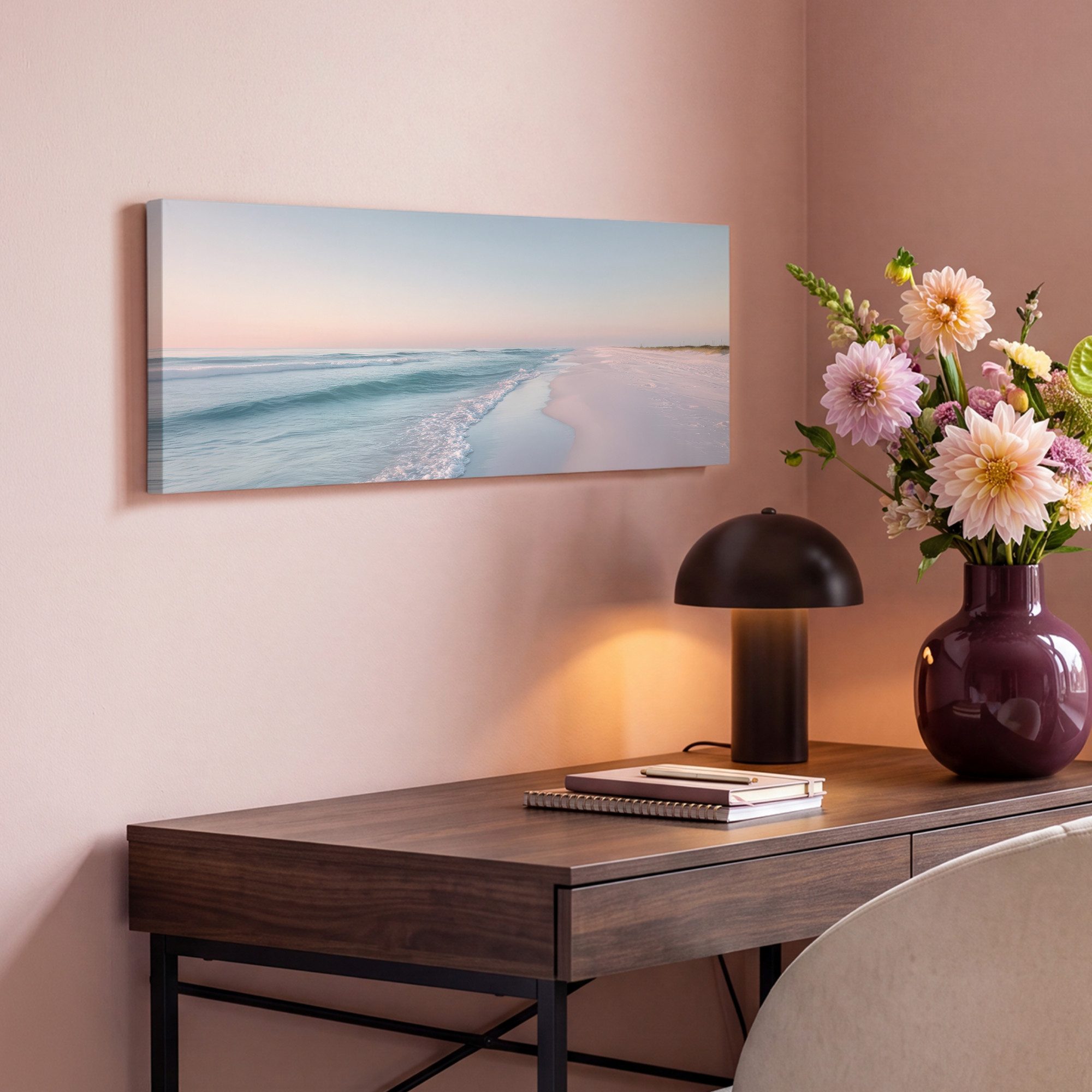 OneMillionCanvasses® Leinwandbild Panorama Küstenlinie - Pastell - Wasser, Fotodruck (1 St), Wandbild, Deko Schlafzimmer Wohnzimmer Flur 60x20 cm – Bild 4 von 5