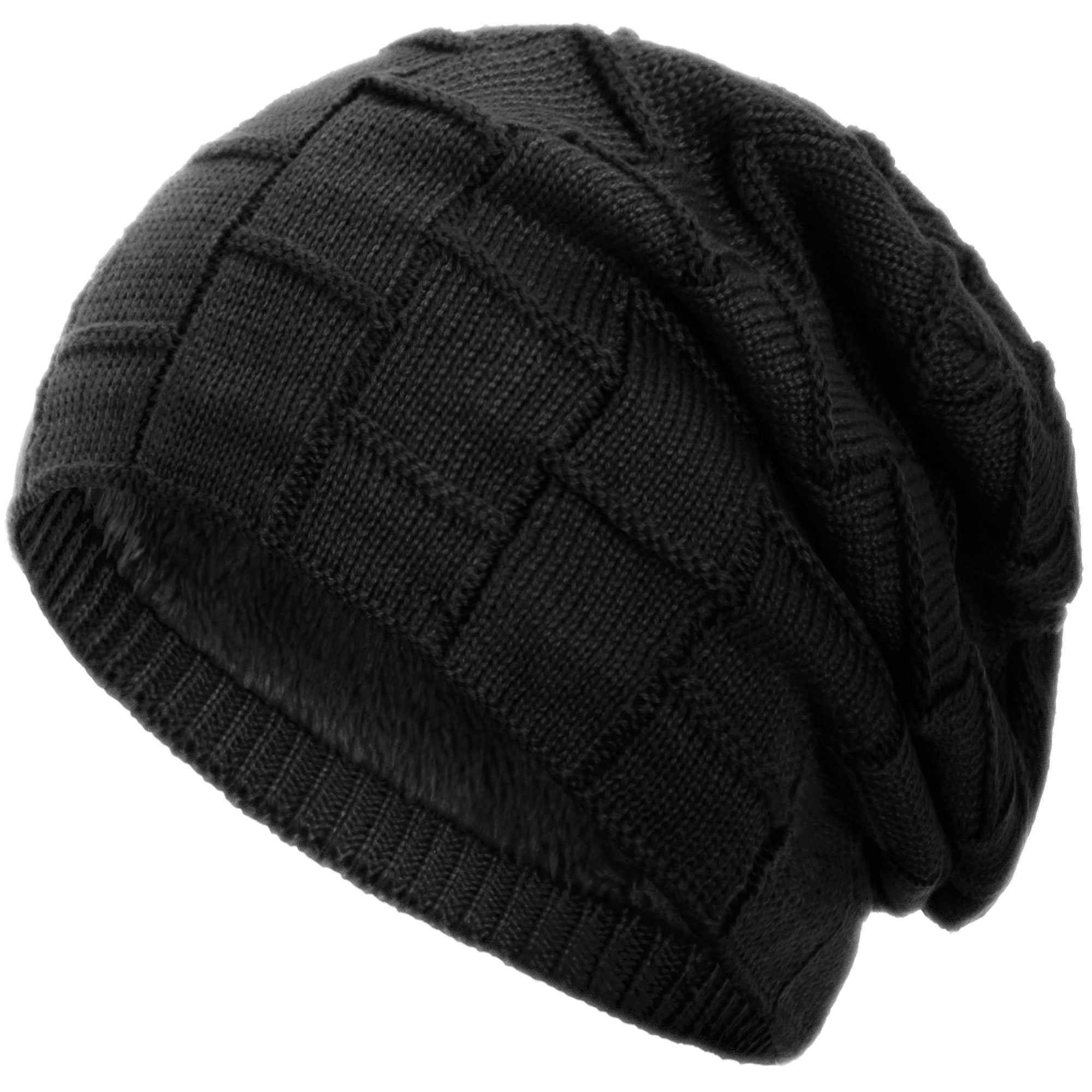 compagno Strickmütze (1-St) Gefütterte Beanie Wintermütze Damen Herren Mütze Haube Winter Herbst schwarz