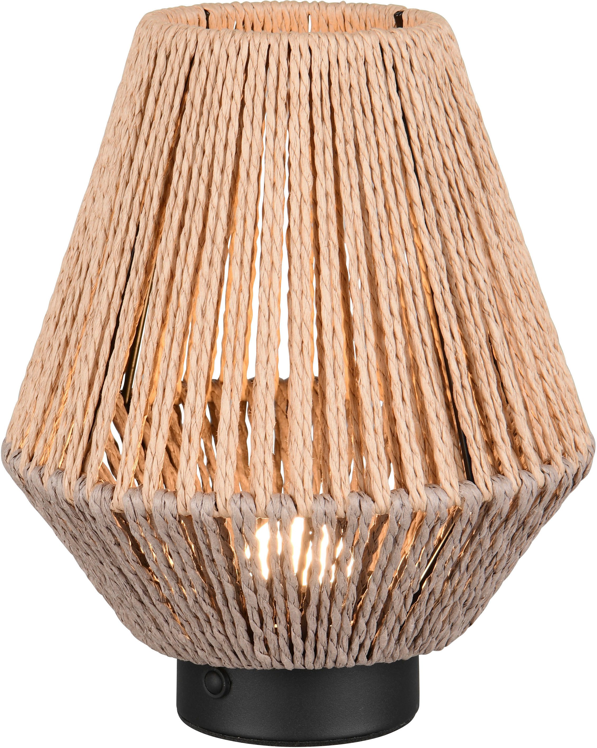 Reality Leuchten LED Tischleuchte LIRA, Akku Tischlampe USB Ladeanschluss, 1,5W 140 Lumen 3000K warmweiß, Dimmfunktion, USB-Ladefunktion, mehrere Helligkeitsstufen, LED fest integriert, Warmweiß, Lampenschirm aus Papiergarn, Touchdimmer, max 8h Akkulaufzeit