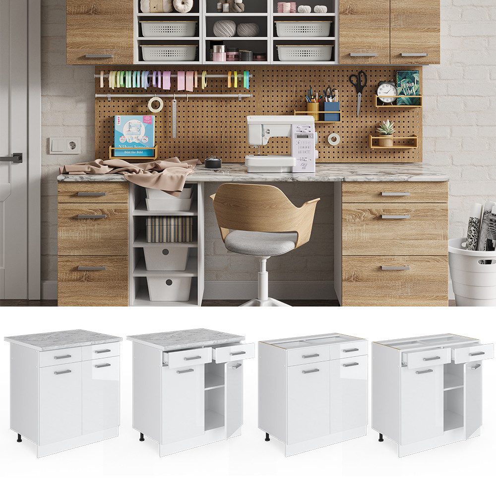 Vicco Schranksystem R-Line Weiß HG/Weiß 80cm günstig online kaufen