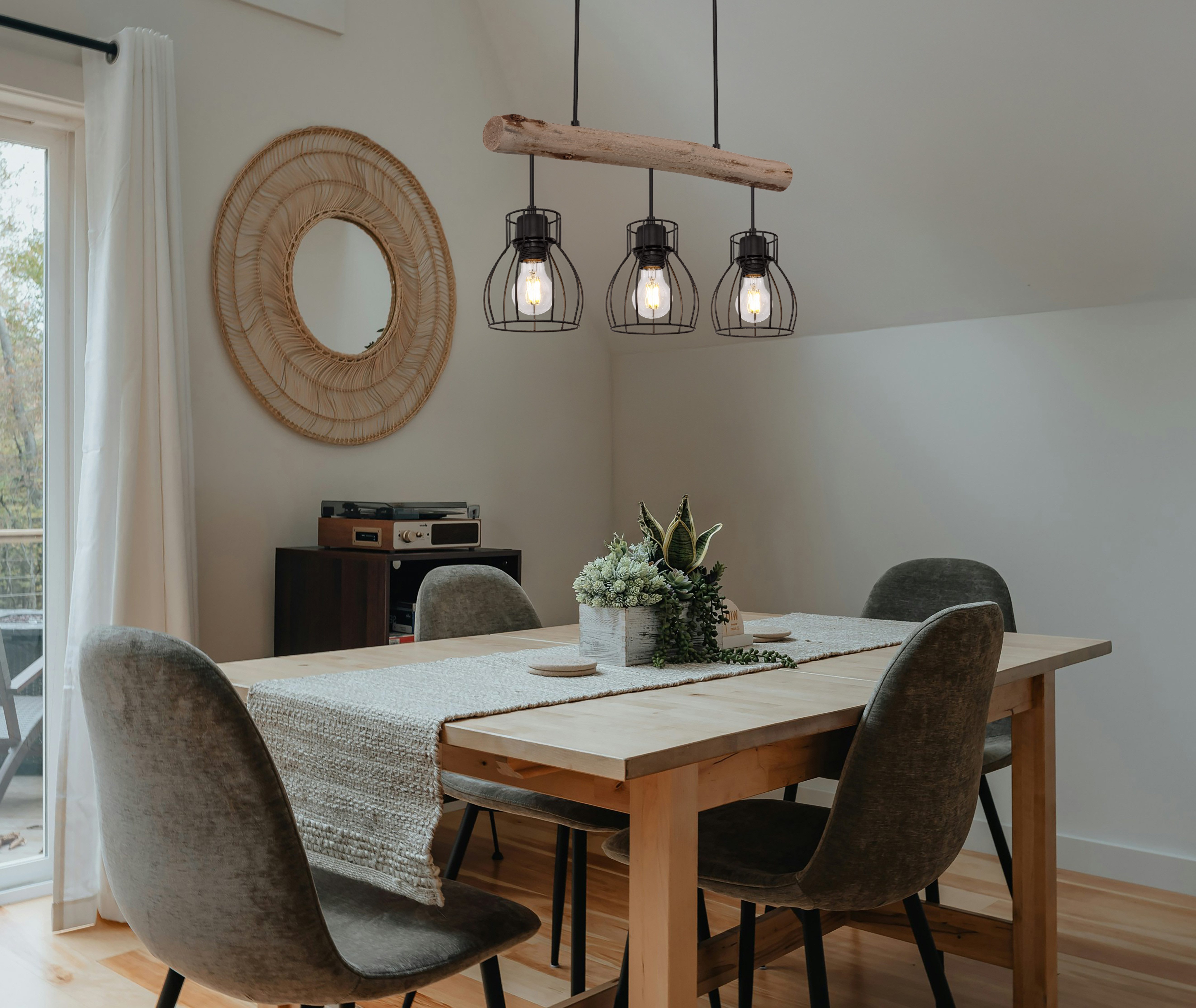 GLOBO LIGHTING Hängeleuchte MINA, ohne Leuchtmittel, Wohnzimmerleuchte schwarz/Holz, höhenverstellbar, E27