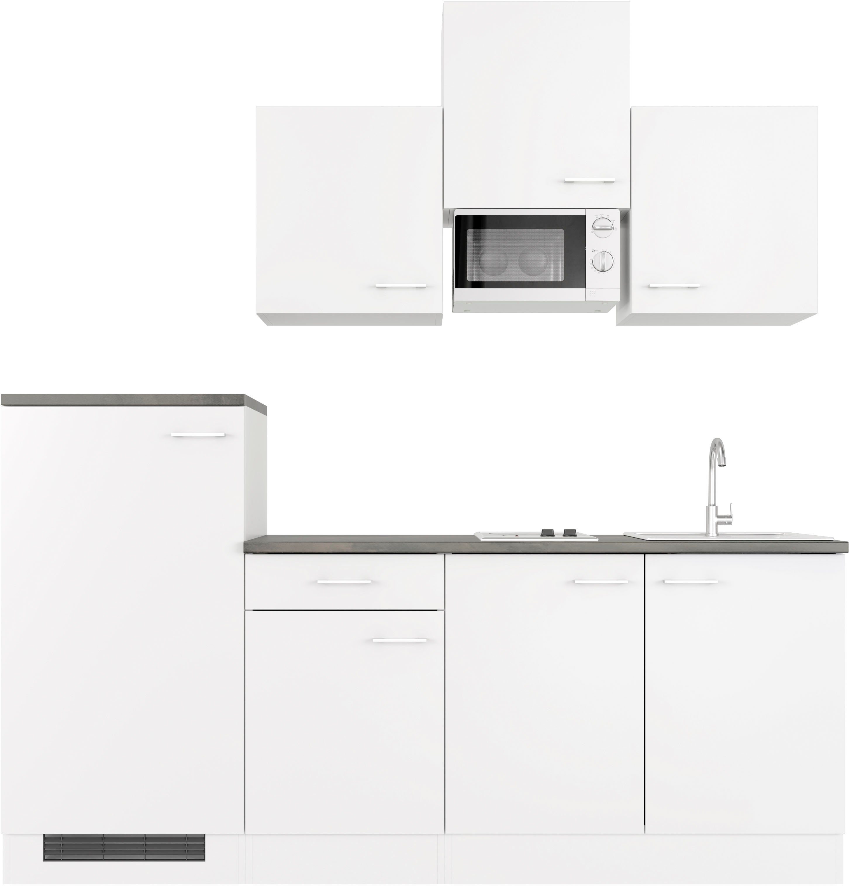 Flex-Well Küchenzeile Lucca, Breite 210 cm, mit Kühlgerät und Glaskeramikkochfeld sowie Mikrowelle