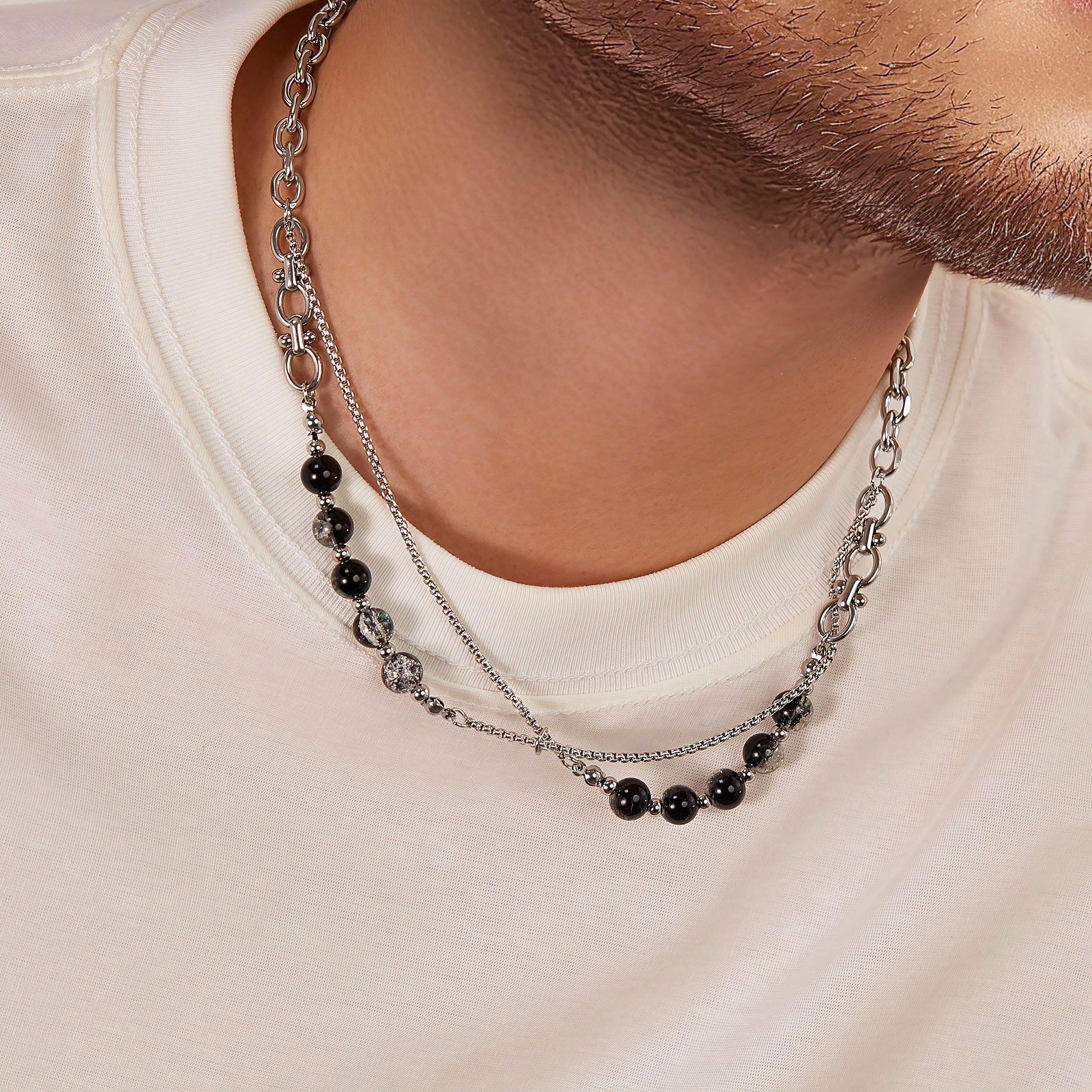 Firetti Edelstahlkette Schmuck Geschenk Edelstahl Halsschmuck Halskette Layer doppelreihig, mit Glasperle – Bild 2 von 4