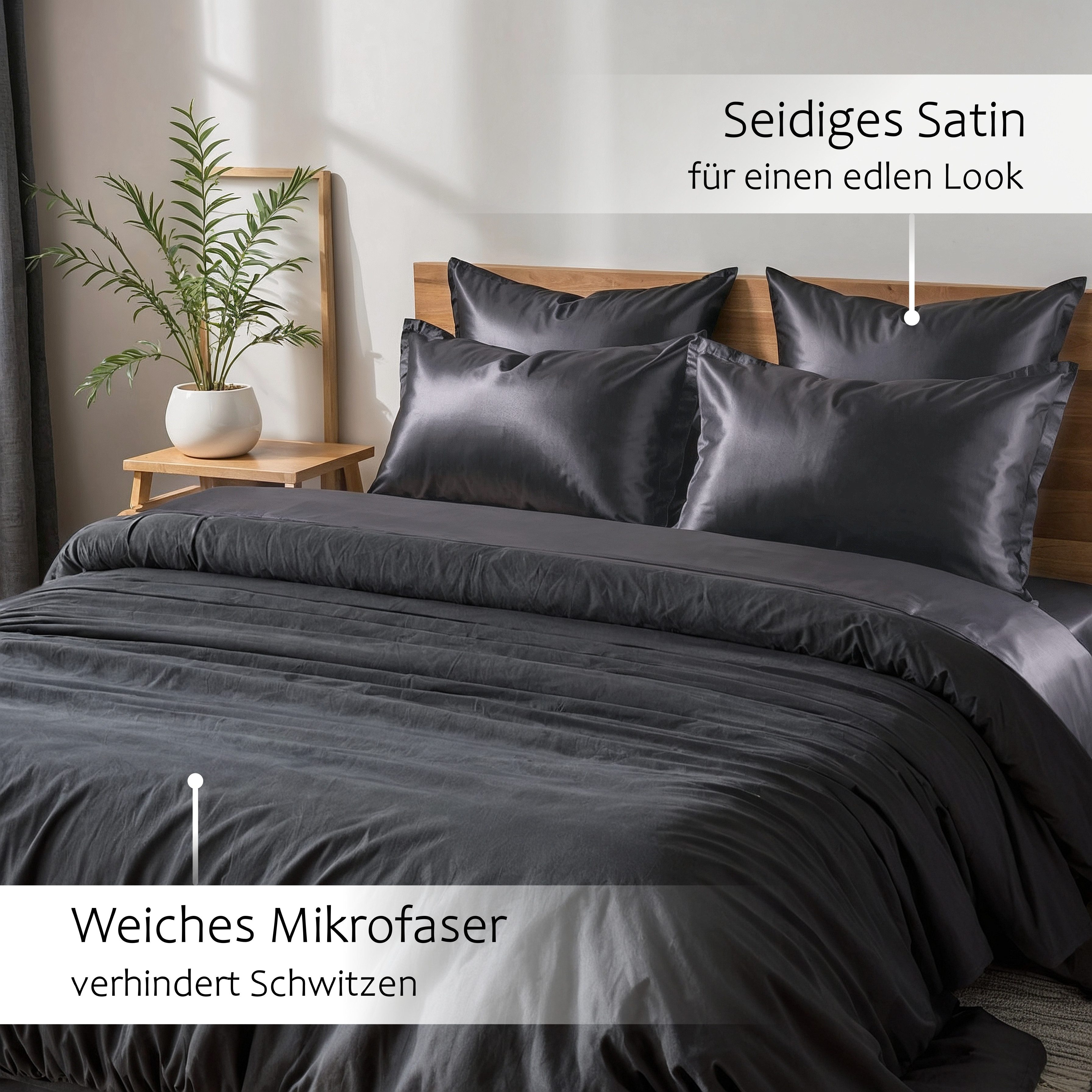 Cozyor Wendebettwäsche Satin glänzend matt 135x200, 155x200, 155x220, 200x200 cm extra weich, Satin & Mikrofaser, 2 teilig, Edel und hochwertig – Bild 4 von 5