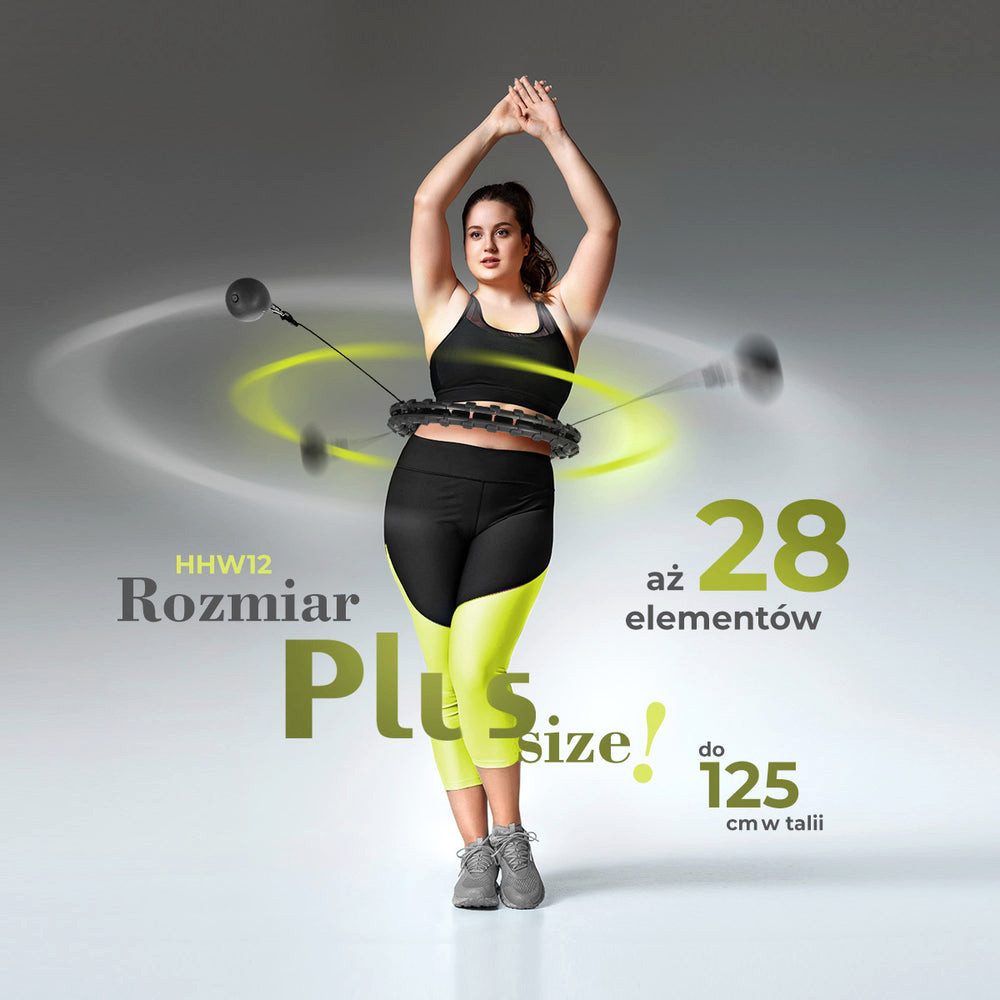 HMS Hula-Hoop-Reifen Fitnessreifen Taillentrainer Bauchtrainer (Spar-Set, 1-tlg., 51 cm verstellbar), Plus Size, 28 Elemente, Schwerkraftball, Massage