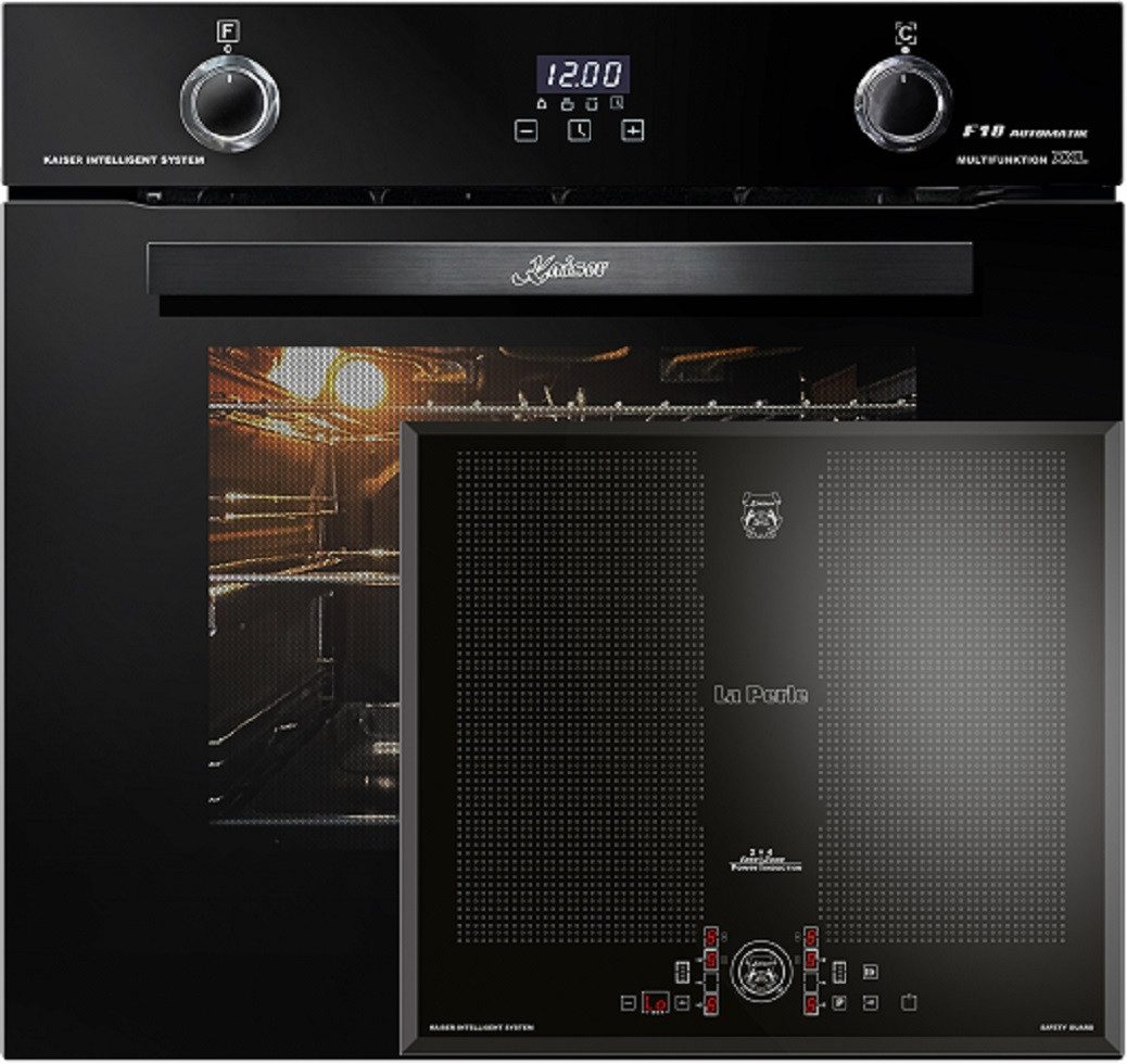 Kaiser Küchengeräte Backofen-Set Herd Set Autark Elektro Backofen, Autark, 79L, Drehspieß, Einbau Backofen,10Funktionen mit Induktions-Kochfeld 60 cm FREE ZONE mit 2 FLEX Induktions-Zonen EH 6367+KCT 61 FI..., mit 1-fach-Teleskopauszug