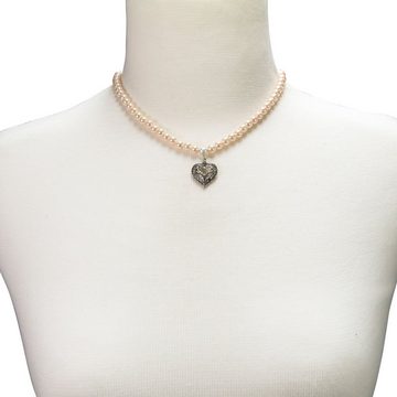 Alpenflüstern Collier Perlen-Trachtenkette Strassherz-Hirsch (rosa-ros), - Damen-Trachtenschmuck Dirndlkette