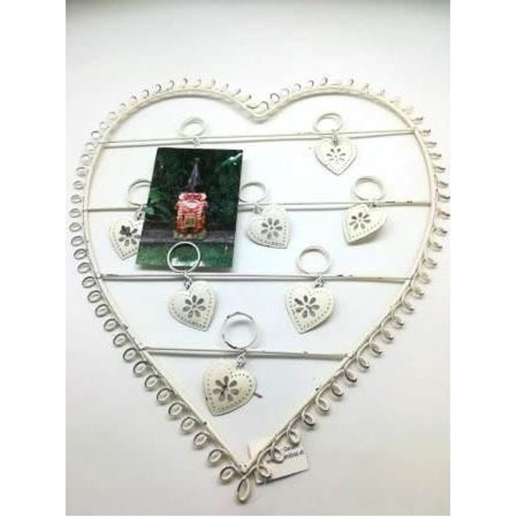 Macosa Home Bilderrahmen Bilderhalter weiß Landhaus 42x37 cm Metall, für 8 Bilder, Wanddeko Herzform Dekoration Blechherz Herzdeko