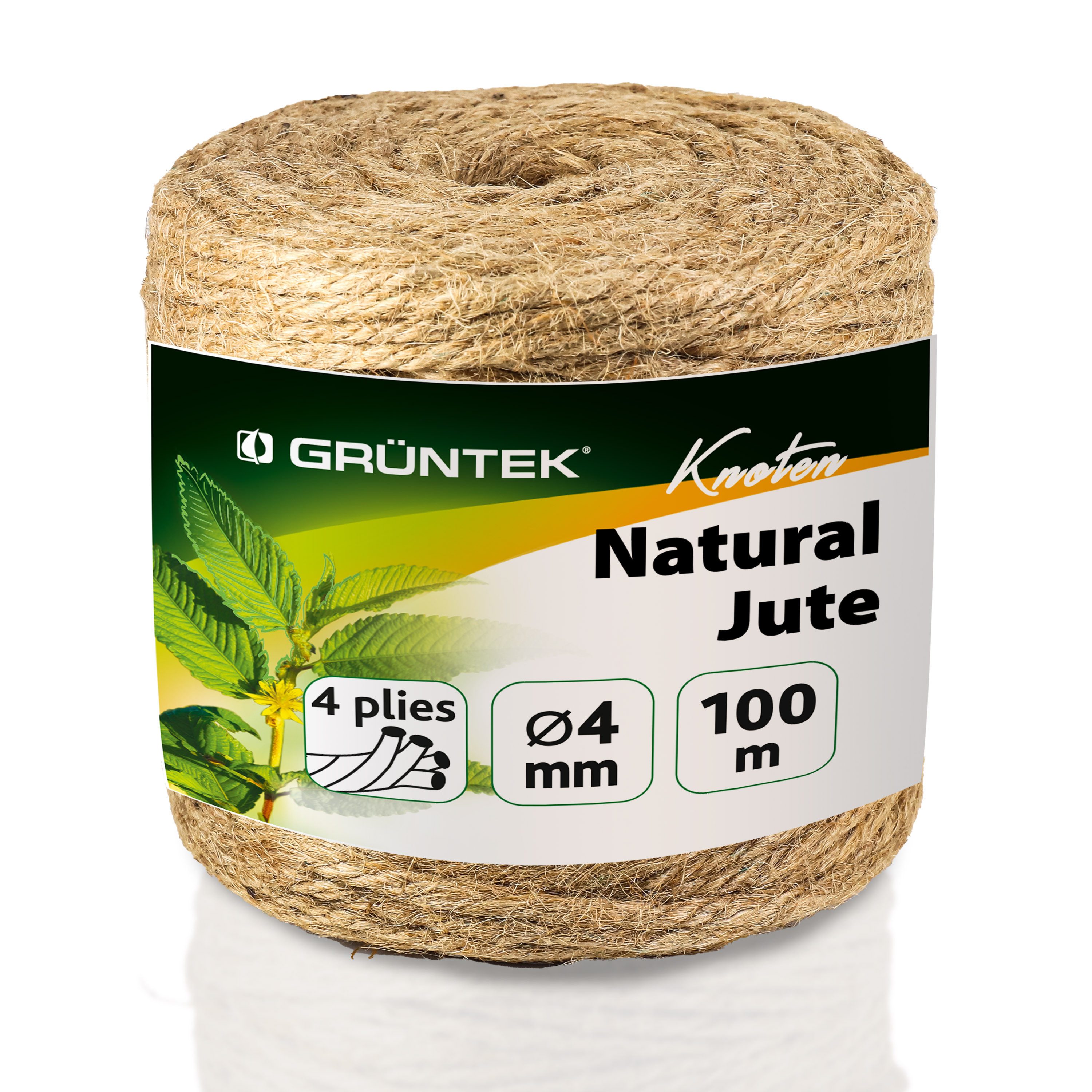 GRÜNTEK Pflanzschnur Garten Juteschnur 4 mm Dicke 100m, Bindegarn, 100% Jutegarn Naturfarbe (1-tlg), Kordel Rolle mit 100m (0,14€/Meter)