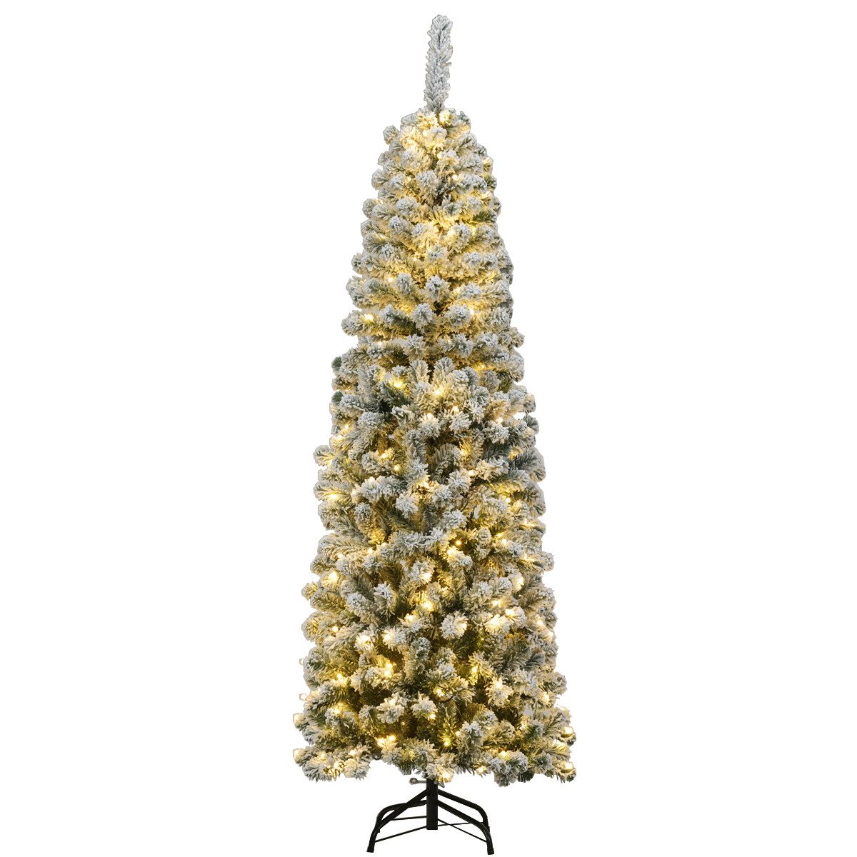 COSTWAY Künstlicher Weihnachtsbaum, mit Schnee & warmweißen LEDs, 180cm