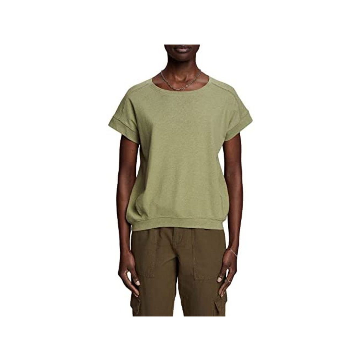 runder, Ausschnitt Weiter, gerippter Baumwoll-Leinen-Mix aus T-Shirt (1-tlg), Esprit T-Shirt